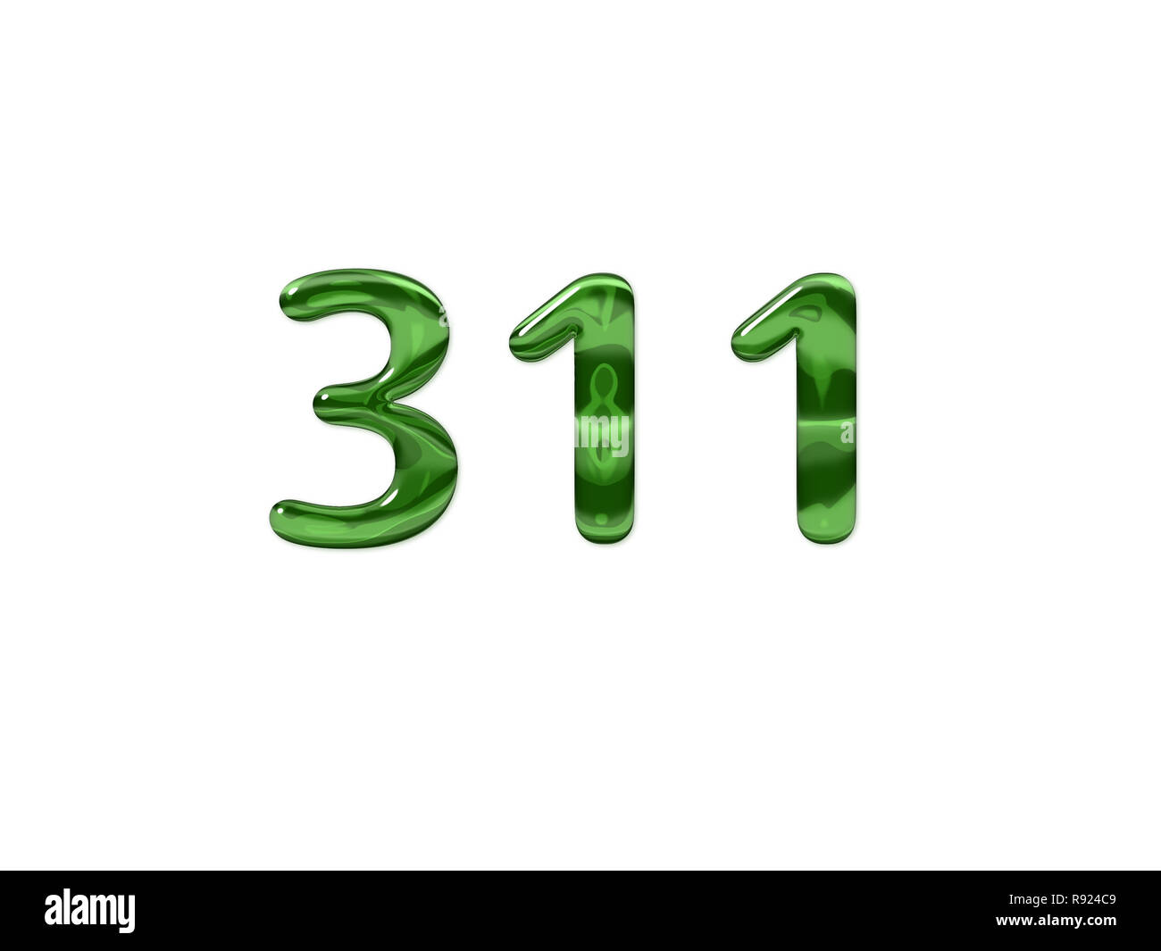 Green Number 311 isolated white background Stock Photo