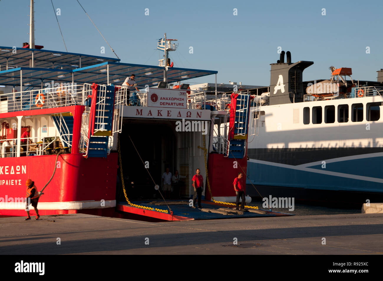 macedon car ferry docking at lavrio port lavrio attica greece Stock Photo