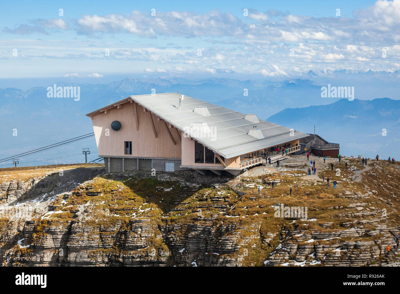Exterior view of cable car terminal and restaurant on Chaserrug mountain (Bergstation Chaserrug), Canton of St. Gallen, Switzerland Stock Photo