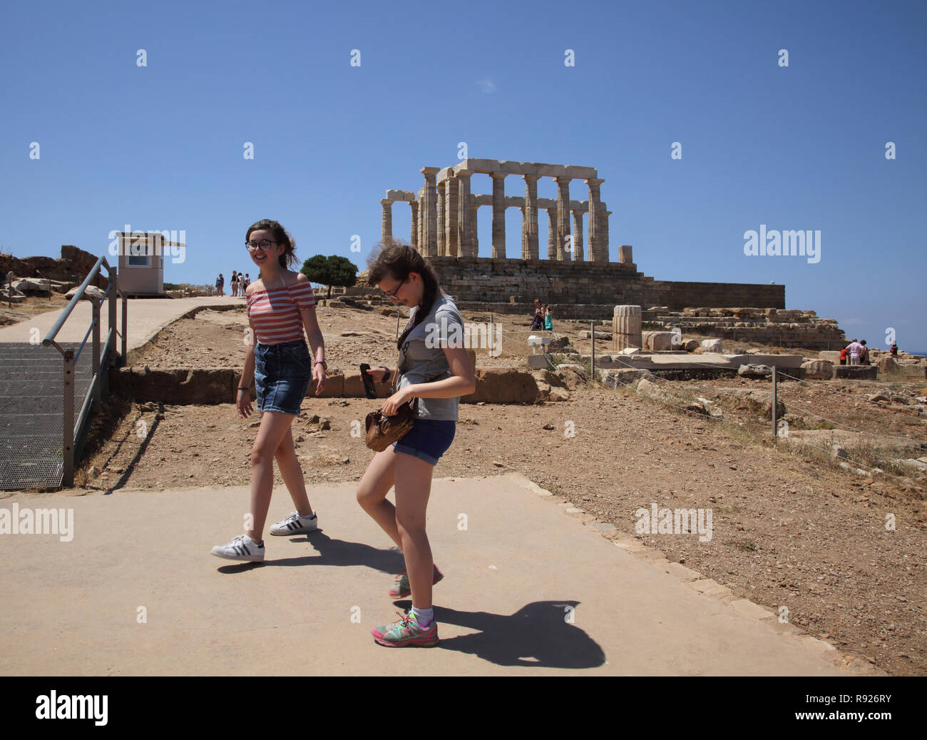Attica Greece Cape Sounion Sisters by Temple Of Poseidon Stock Photo ...