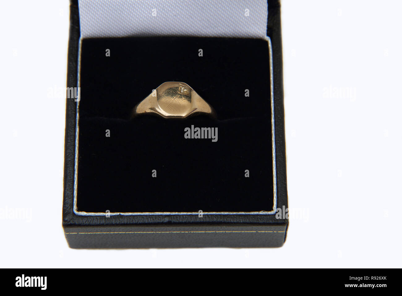 9 Carat Gold Signet Ring woth Diamond Chip Stock Photo