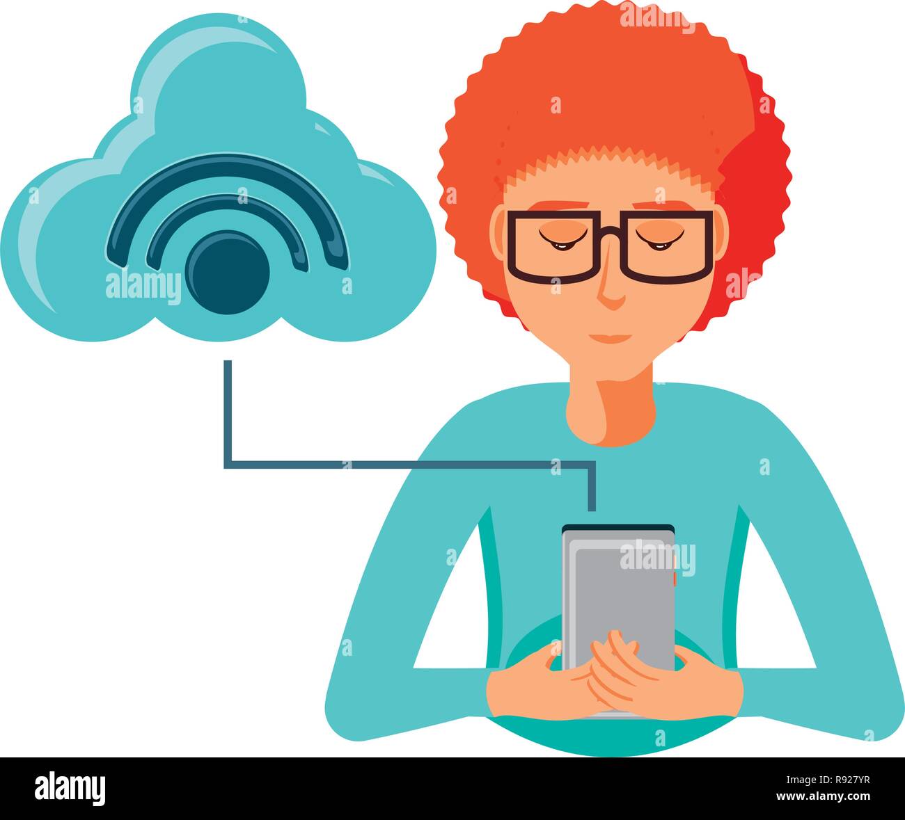 man with smartphone and cloud computing vector illustration design ...