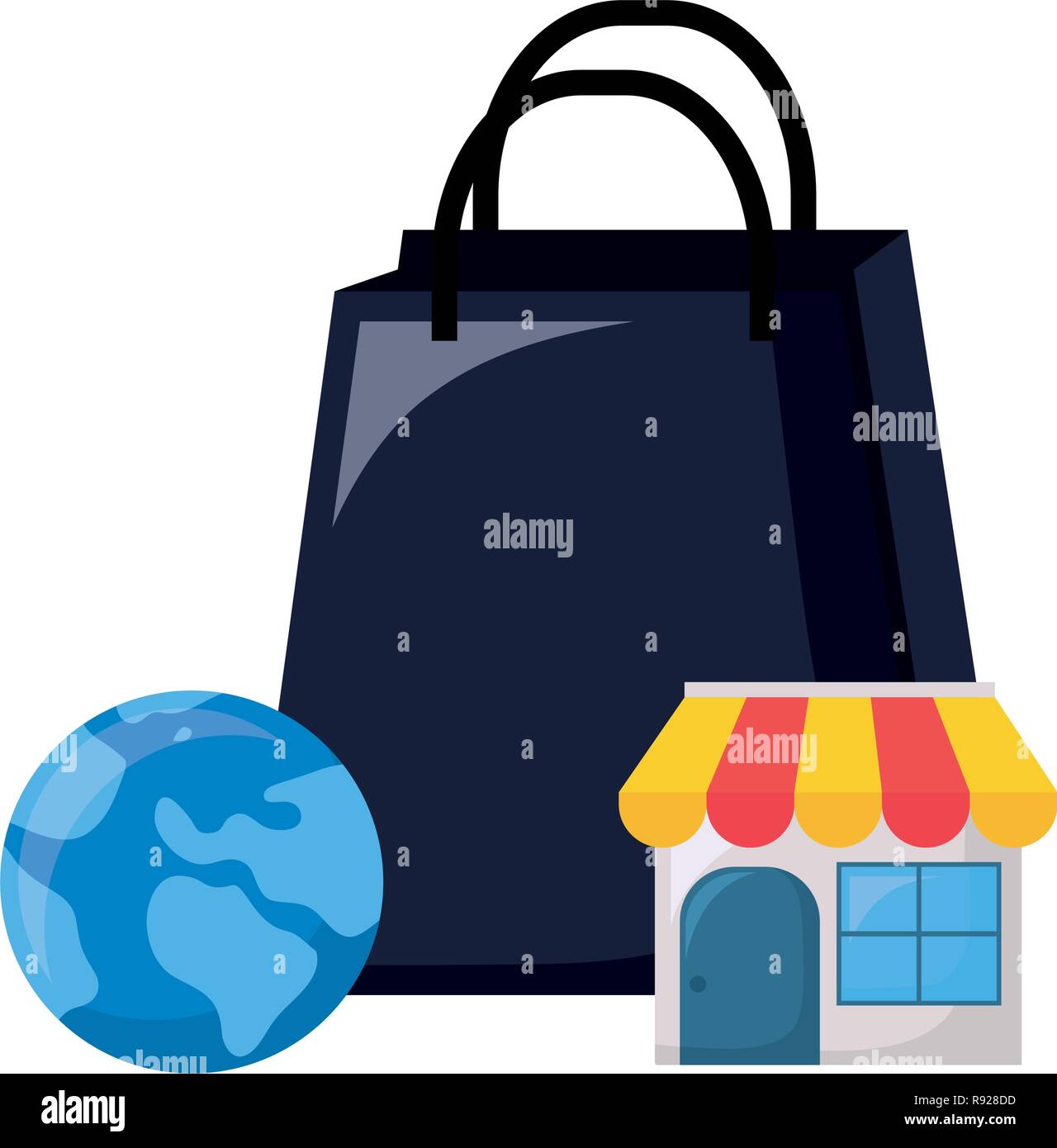 online shopping bag market and world vector illustration Stock Vector ...
