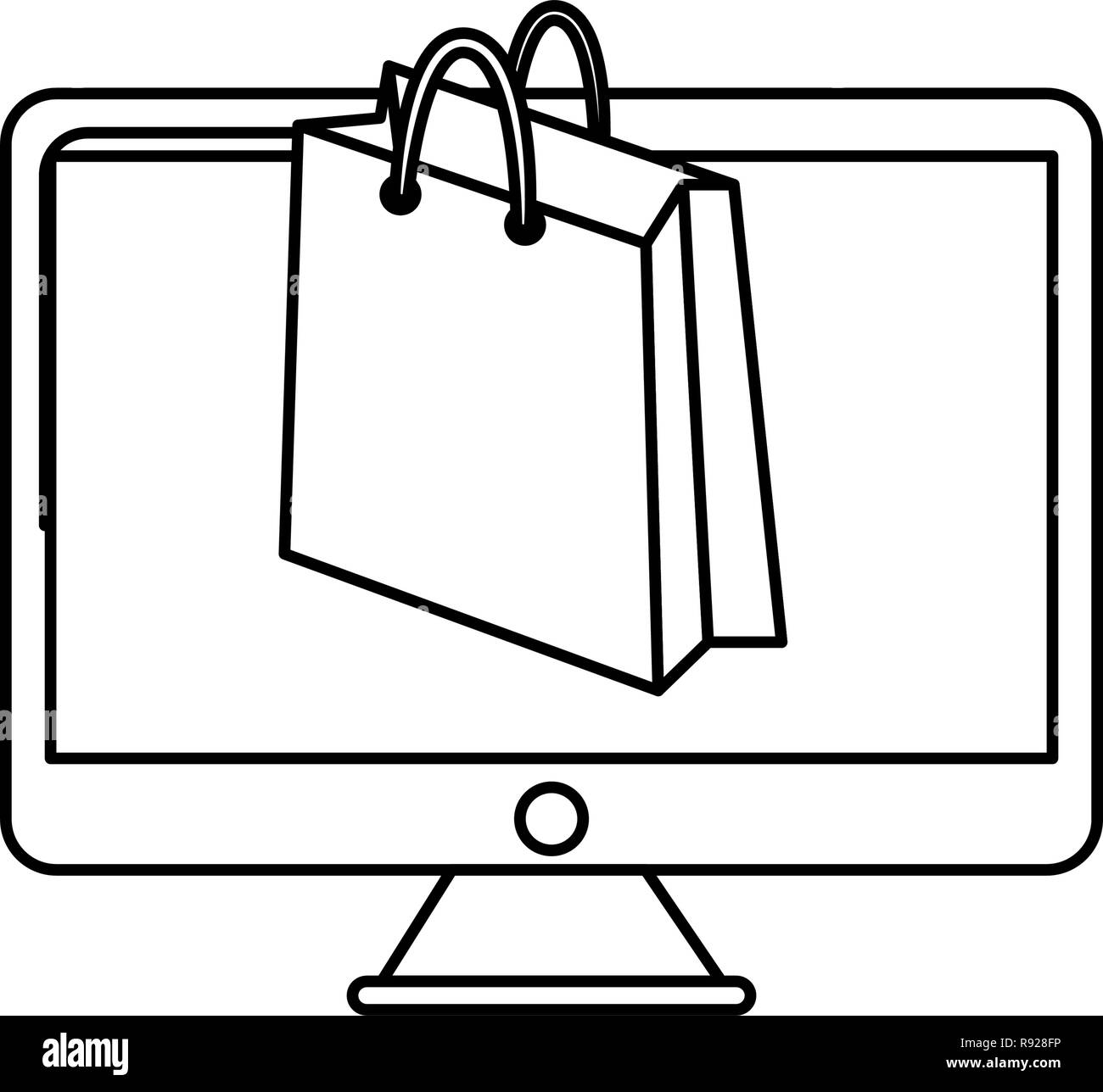 online shopping bag computer commerce vector illustration Stock Vector ...