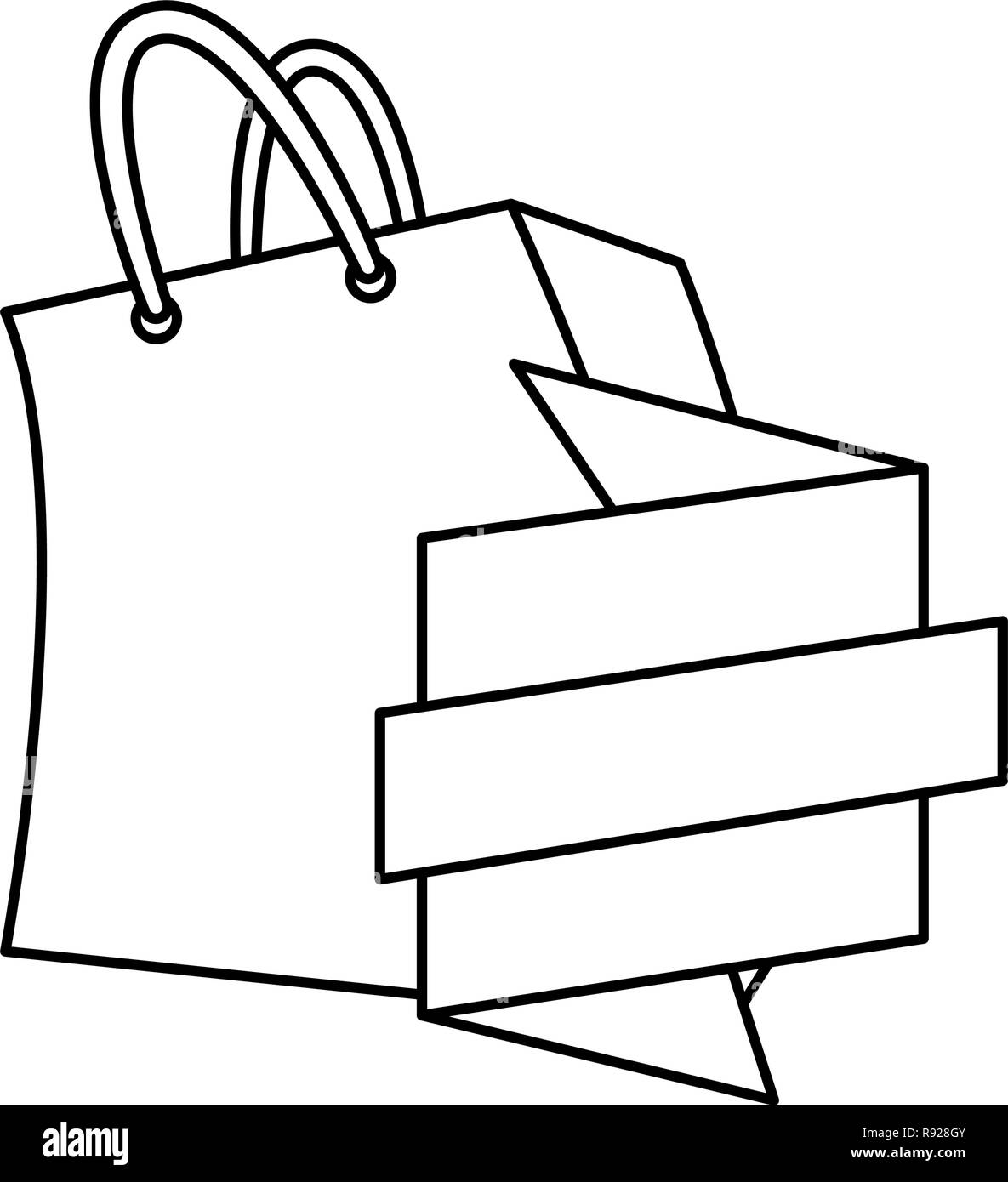 Online Shopping Bag Banner Ribbon Vector Illustration Outline