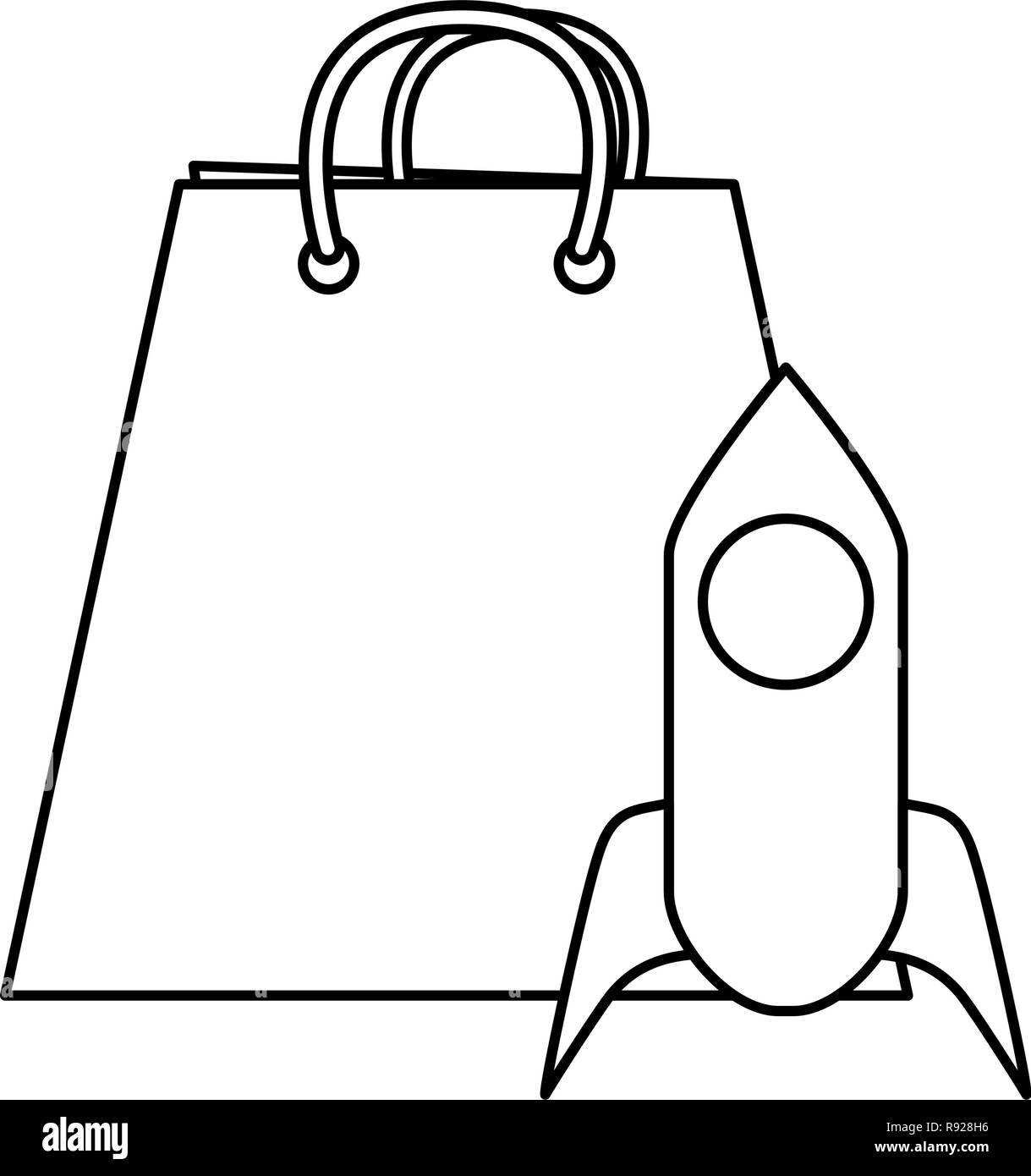 online shopping bag rocket startup vector illustration outline Stock ...