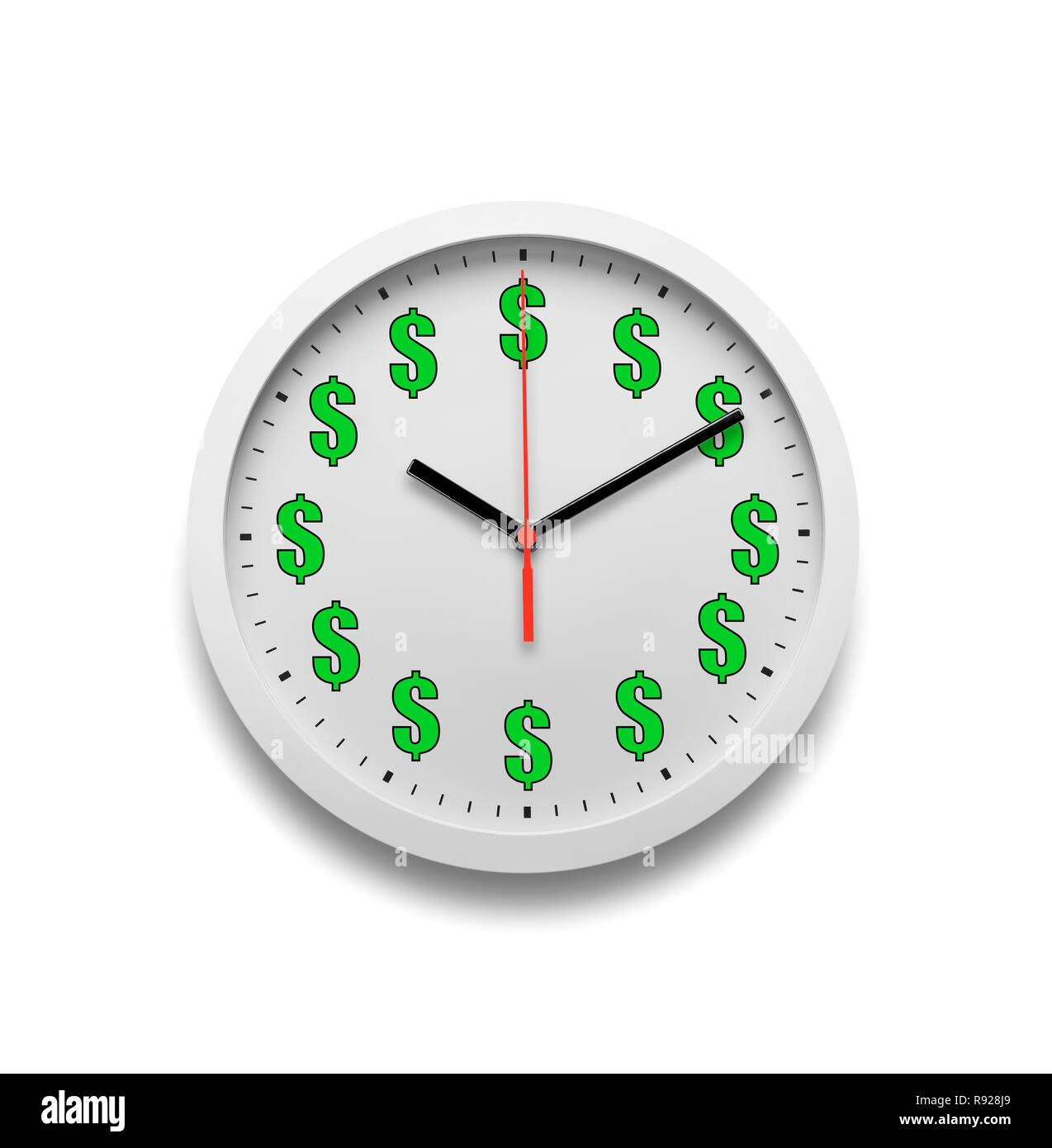 Wall clock with dollar signs instead of numbers on the dial Stock Photo
