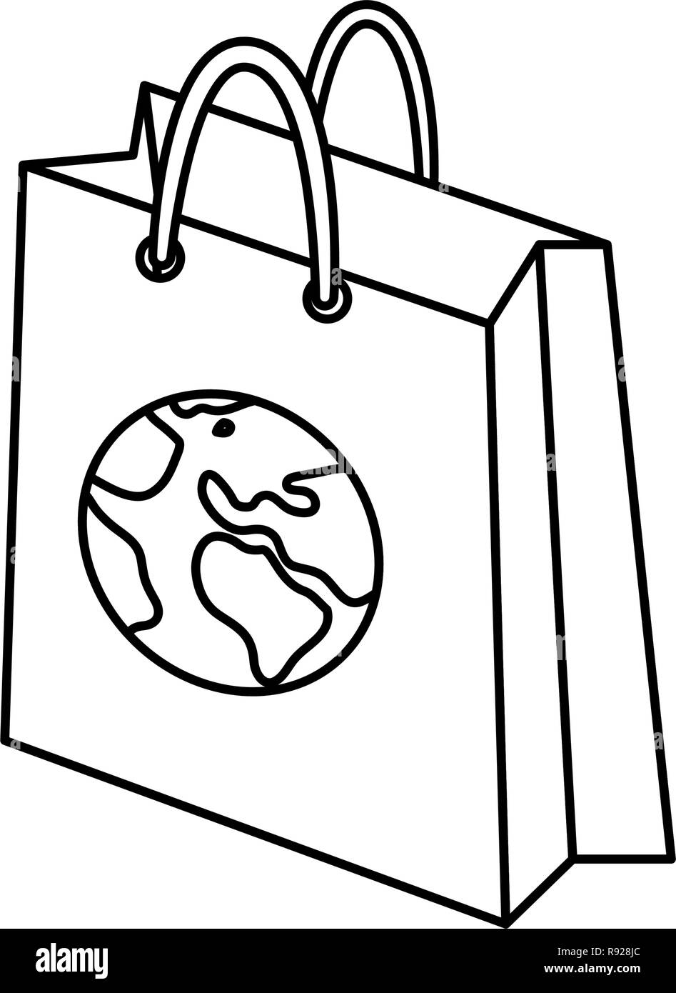 online shopping bag world commerce vector illustration outline Stock ...