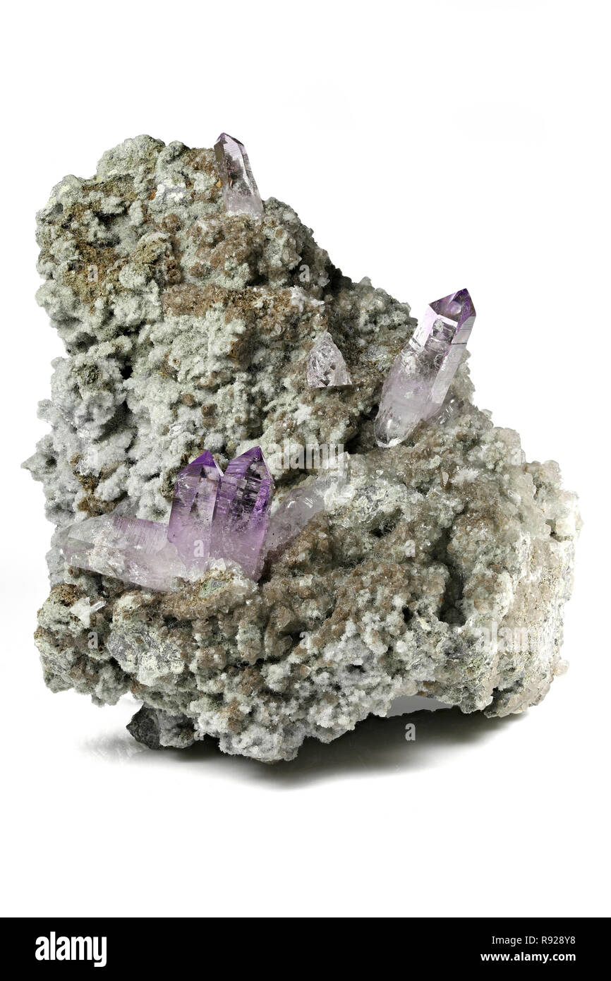 amethyst crystal specimen from Las Vigas, Vera Cruz, Mexico isolated on white background Stock Photo