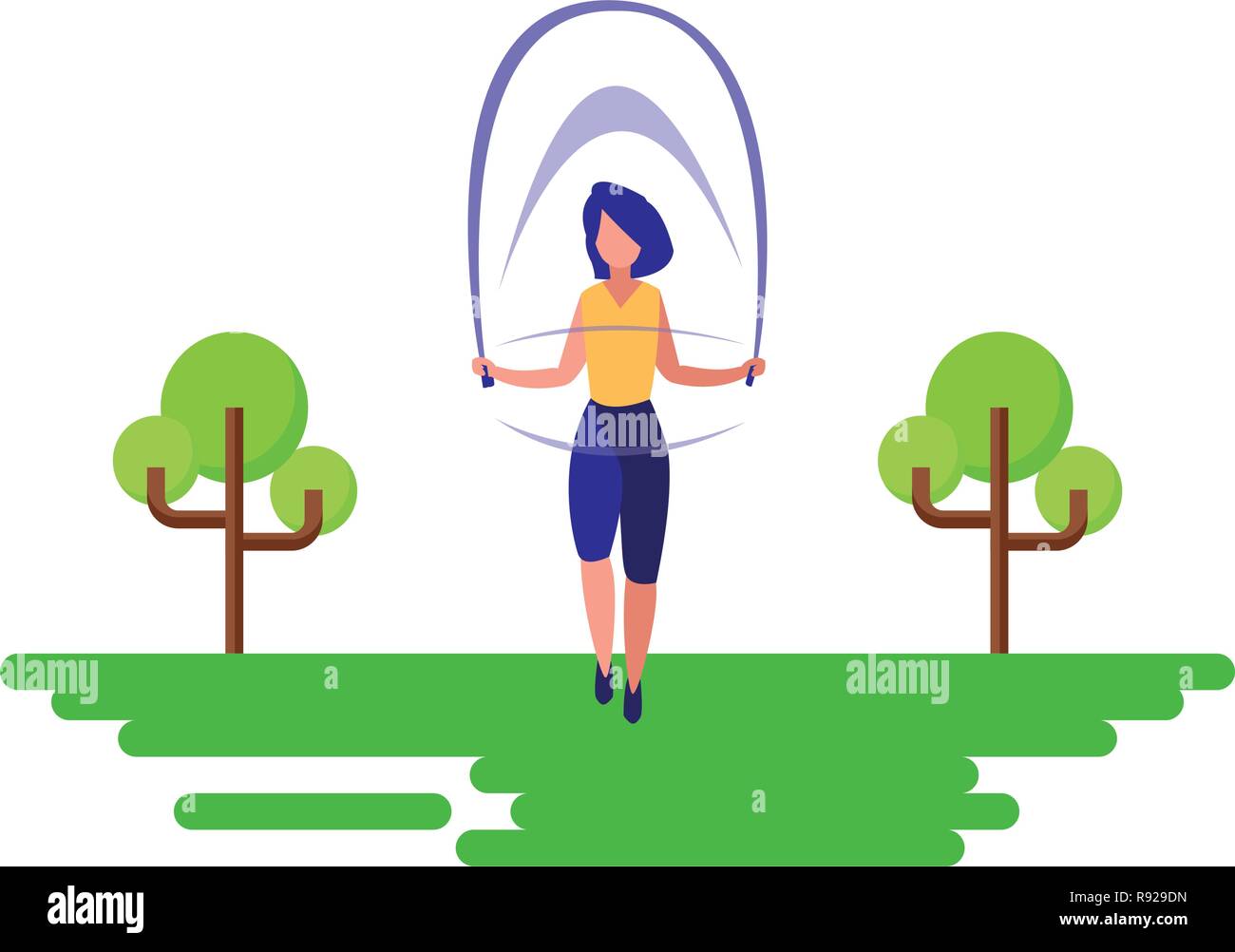 woman jumping rope near tree vector illustration Stock Vector Image ...