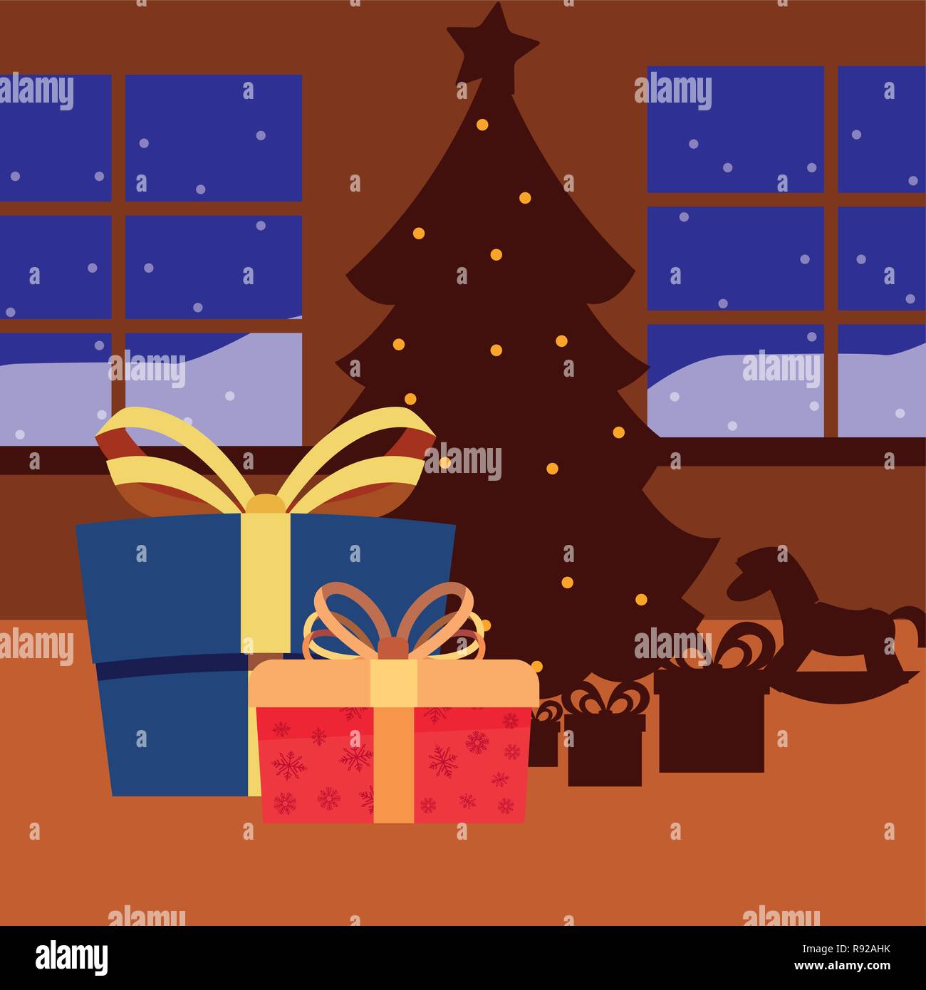 christmas tree and gift boxes vector illustration Stock Vector Image ...
