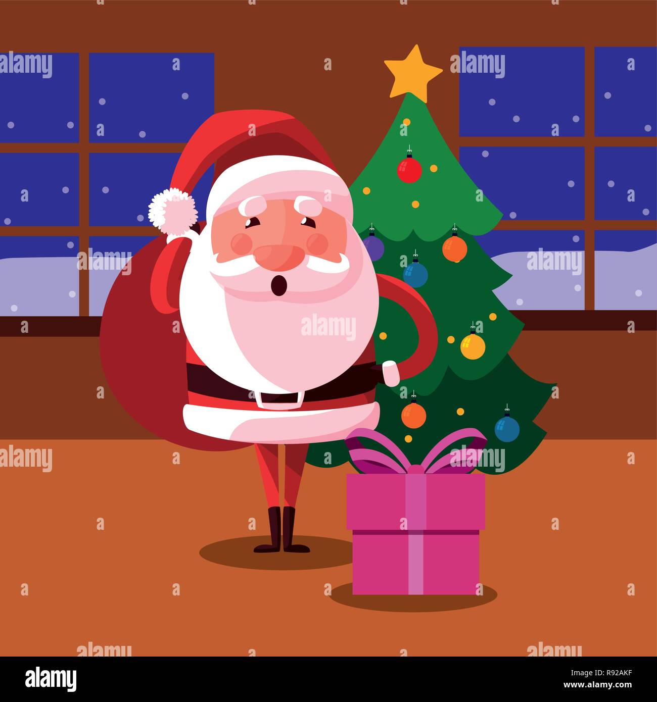 christmas santa claus gift and tree vector illustration Stock Vector ...