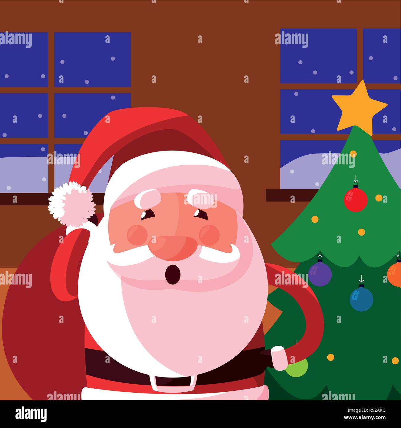 christmas santa claus gift and tree vector illustration Stock Vector ...