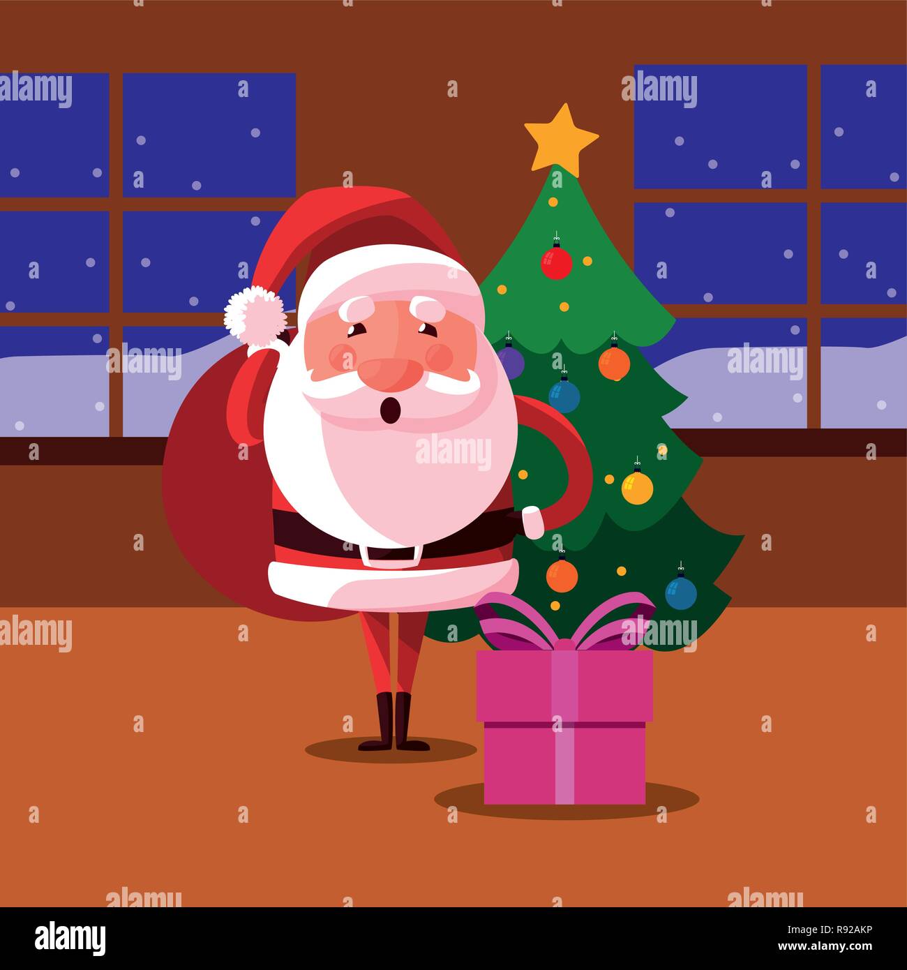 christmas santa claus gift and tree vector illustration Stock Vector ...