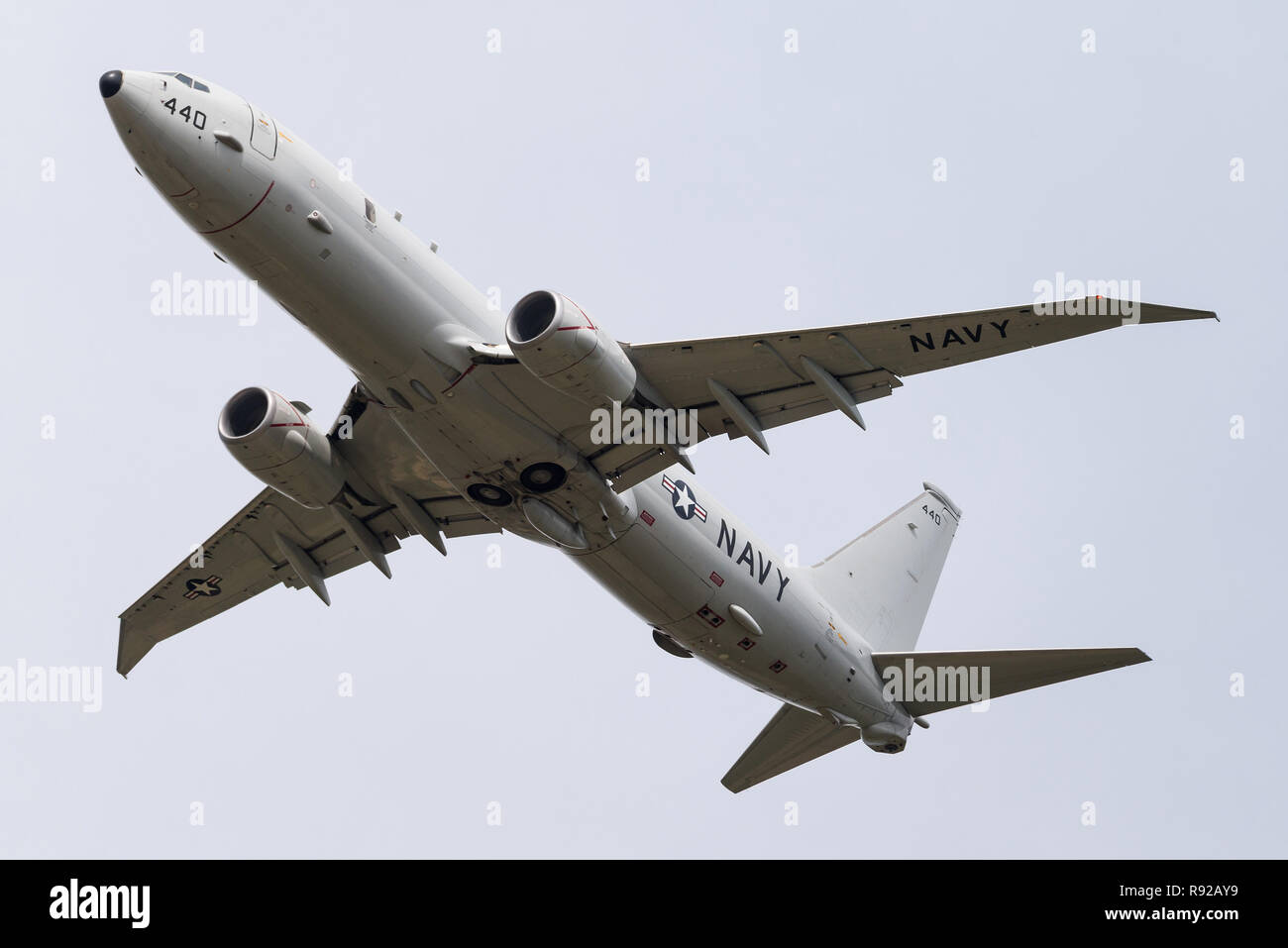 A Boeing P-8 Poseidon anti-submarine warfare and ocean surveillance aircraft of the Unites States Navy. Stock Photo