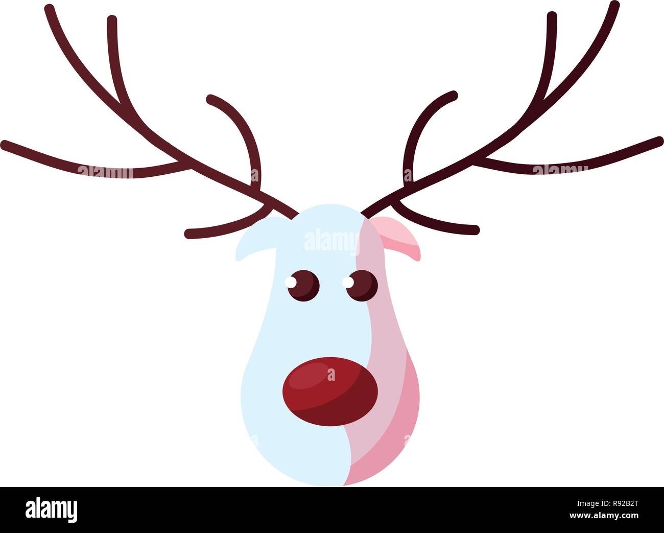 Cartoon christmas deer with red nose over white background, vector ...
