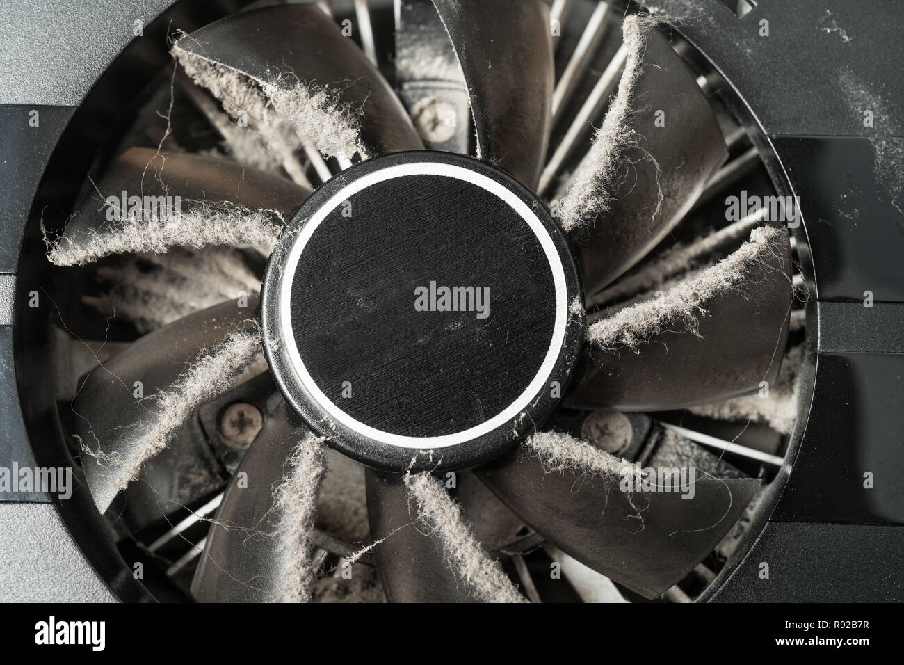 Closeup of dusty computer graphics card fan Stock Photo Alamy