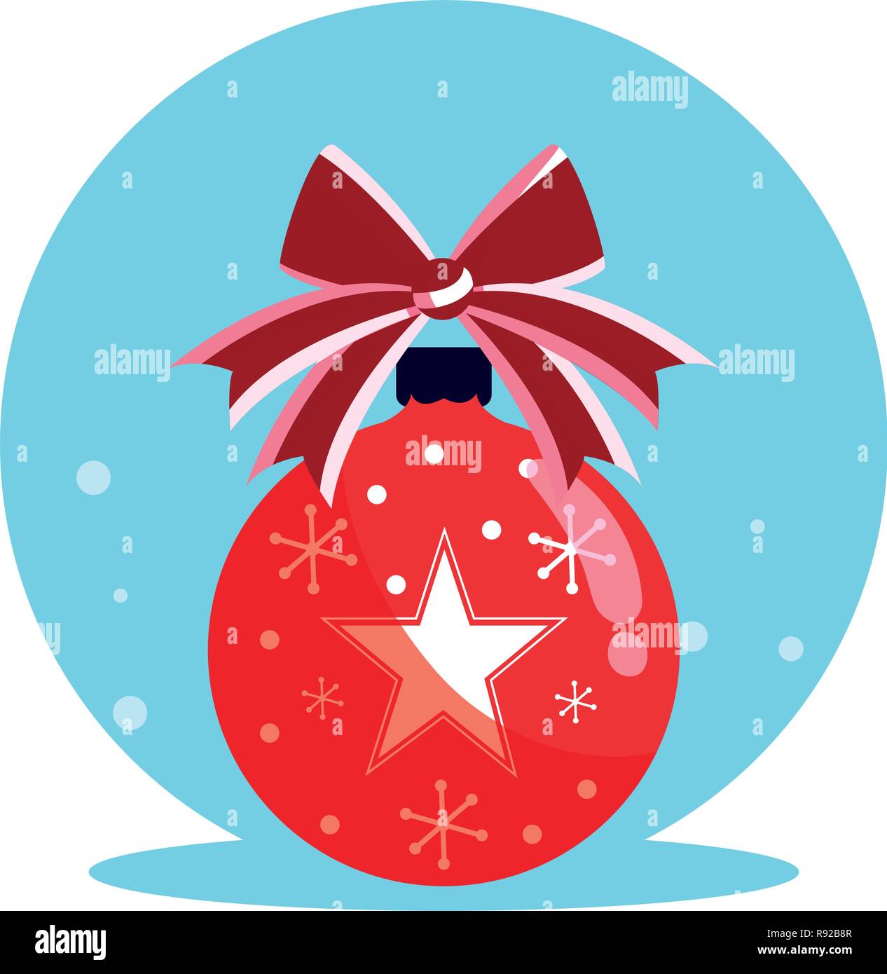 Christmas ball with decorative bow over white background, vector ...