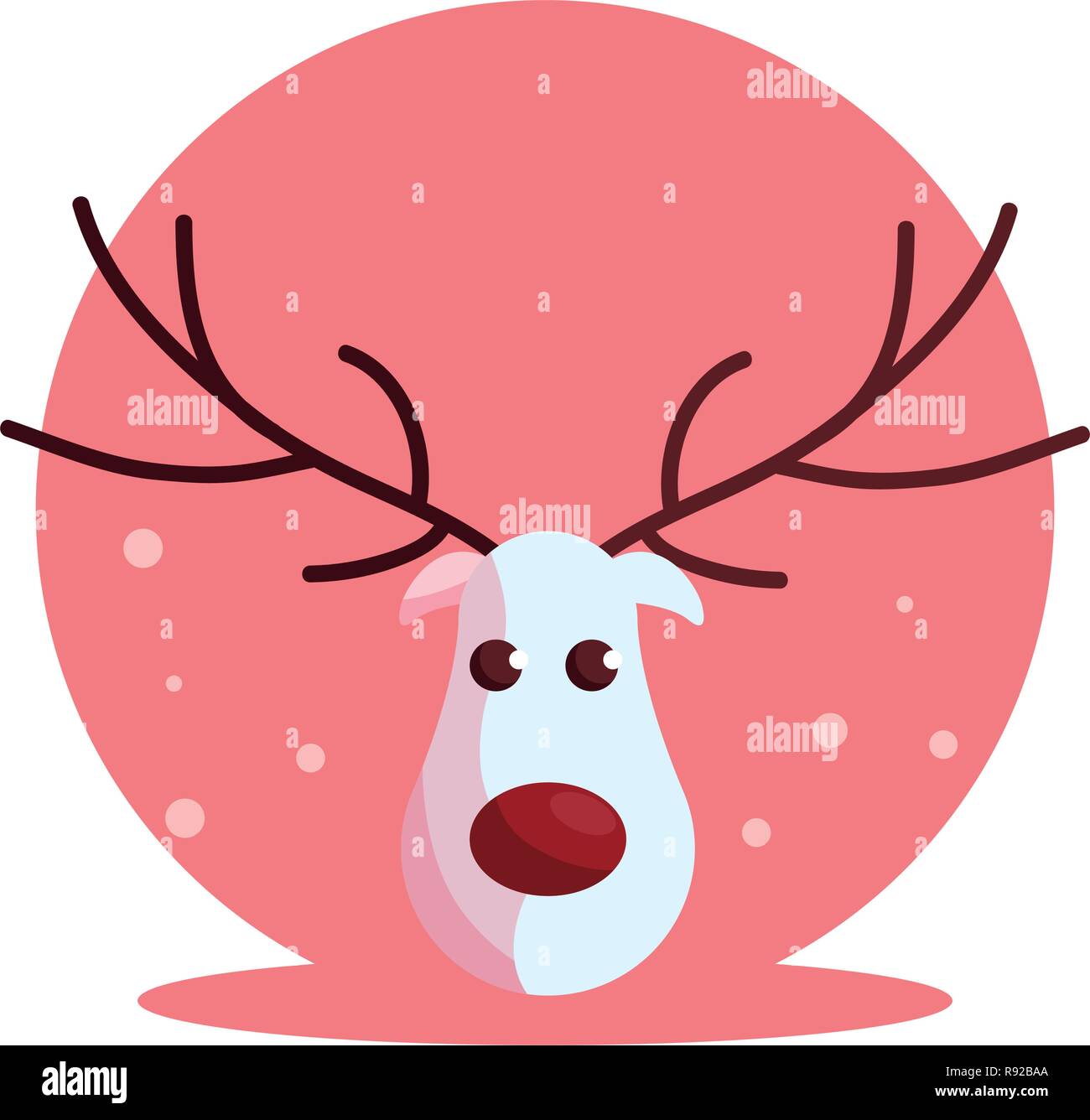 Cartoon christmas deer with red nose over white background, vector ...