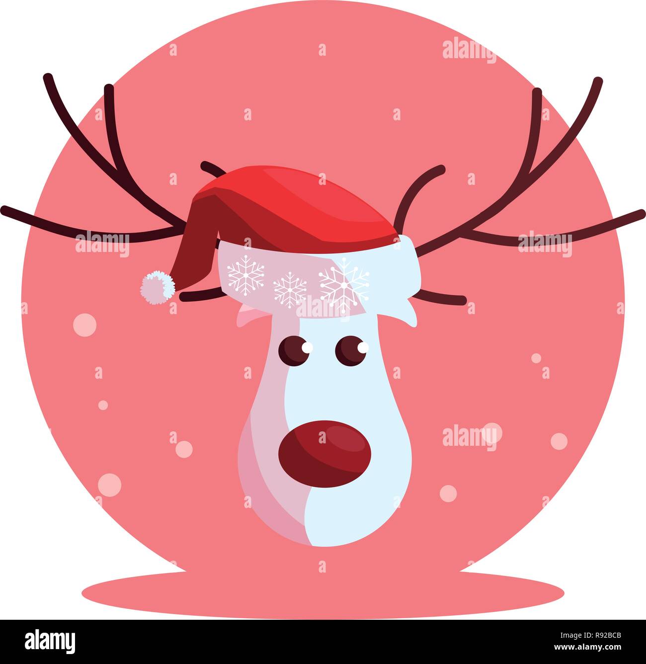 Cartoon christmas deer with red nose over white background, vector ...