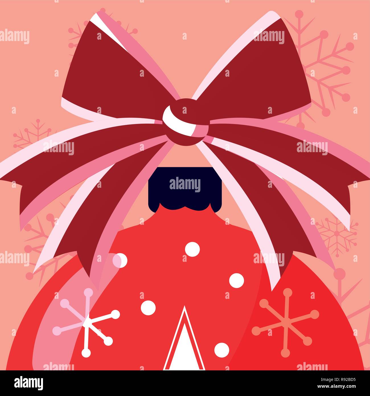 Christmas ball with decorative bow over red background, vector ...
