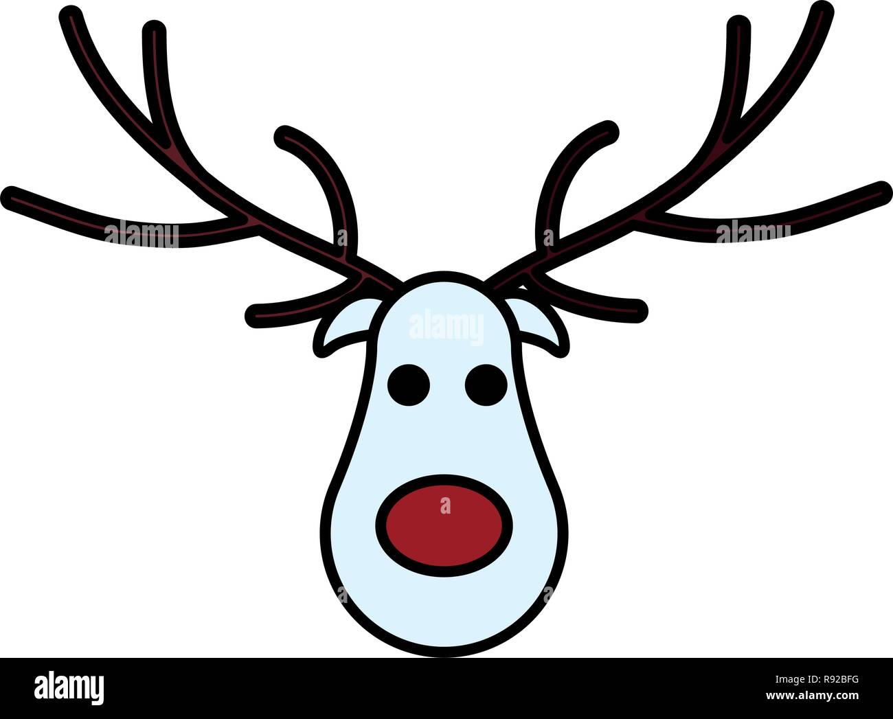 Cartoon christmas deer with red nose over white background, vector ...