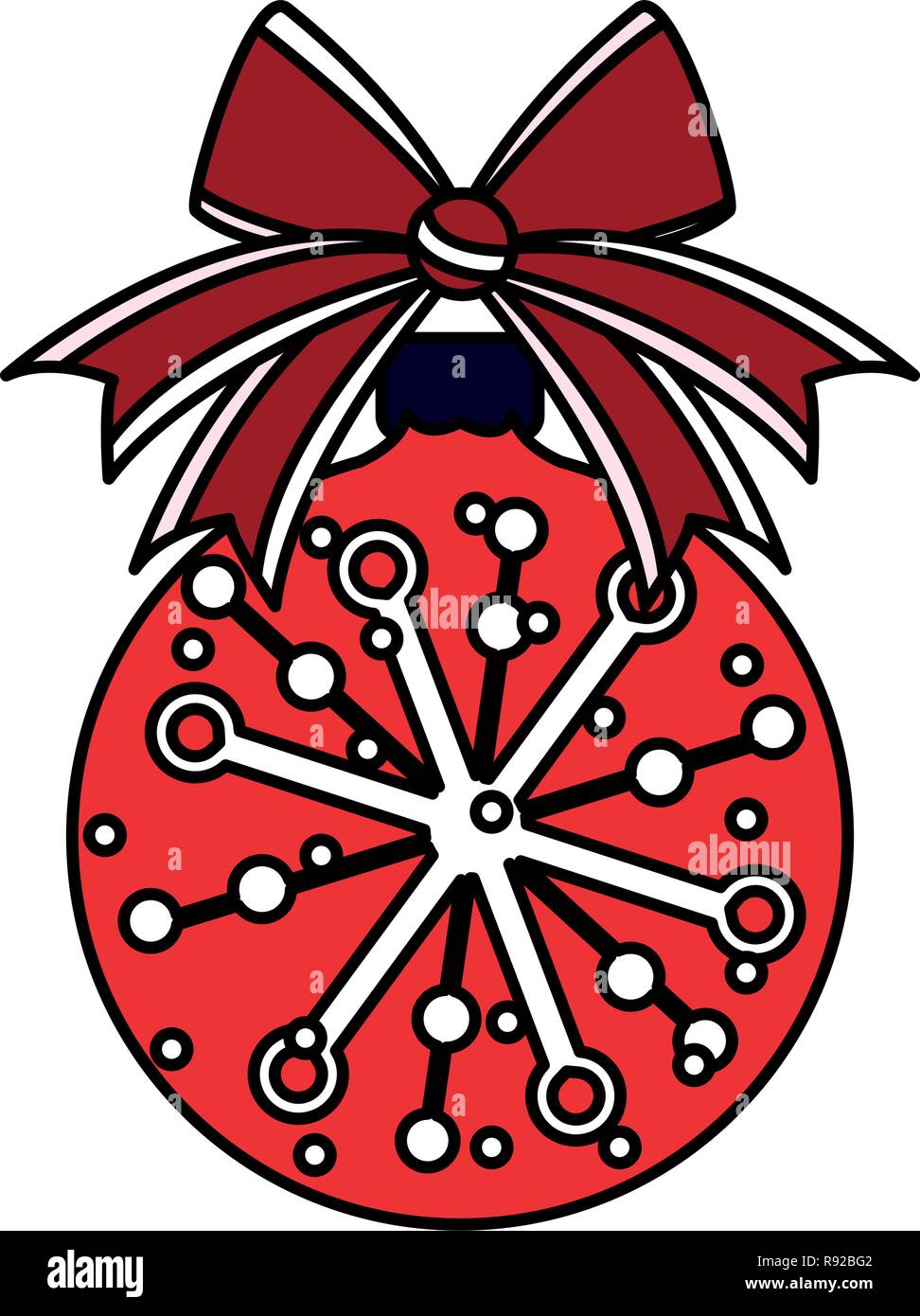 Christmas ball with decorative bow over white background, vector ...