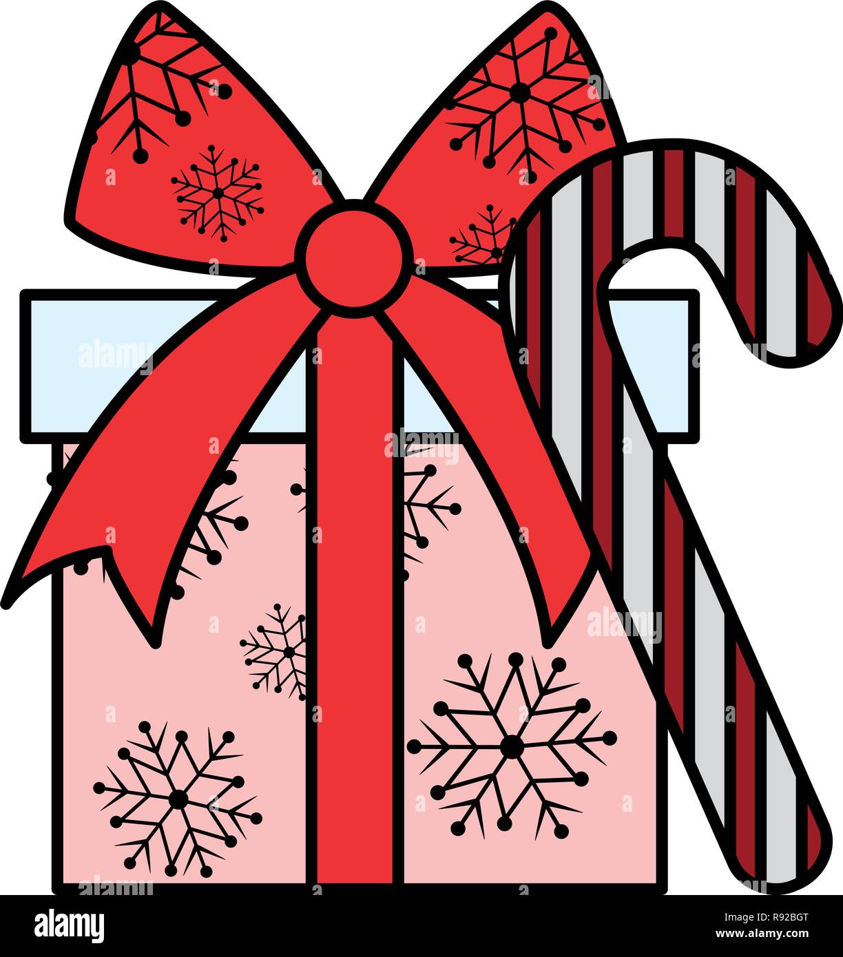 Gift box and candy cane over white background, vector illustration