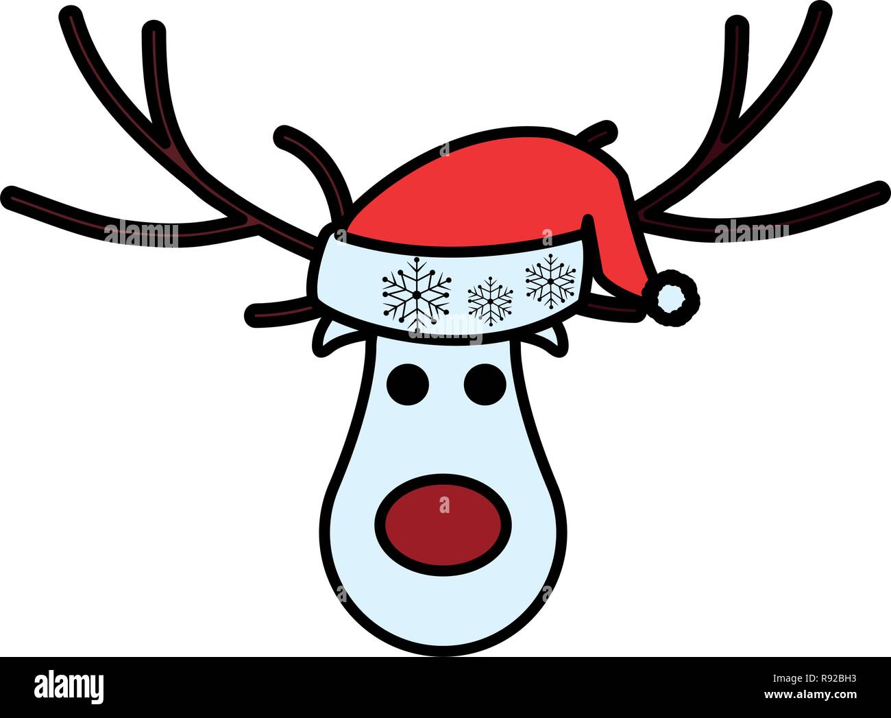 Cartoon christmas deer with red nose over white background, vector ...