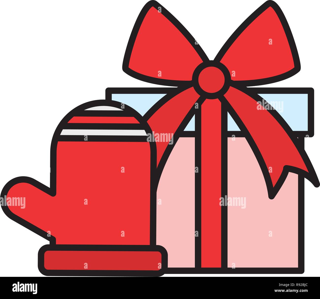 Gift box and christmas glove over white background, vector illustration
