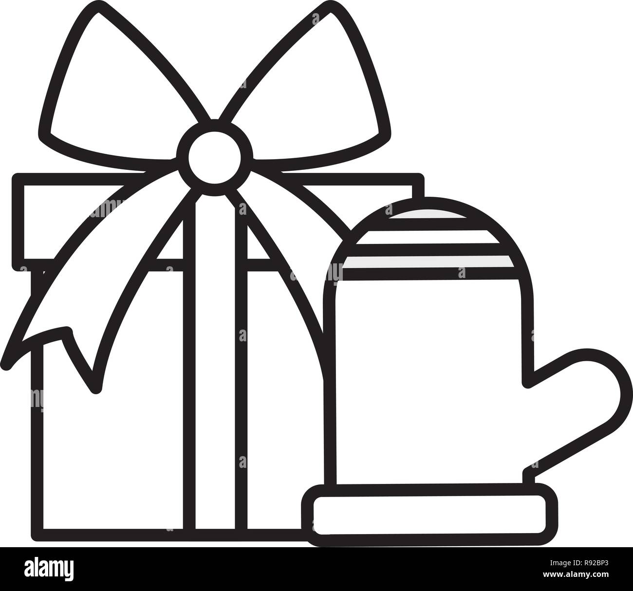 Gift box and christmas glove over white background, vector illustration