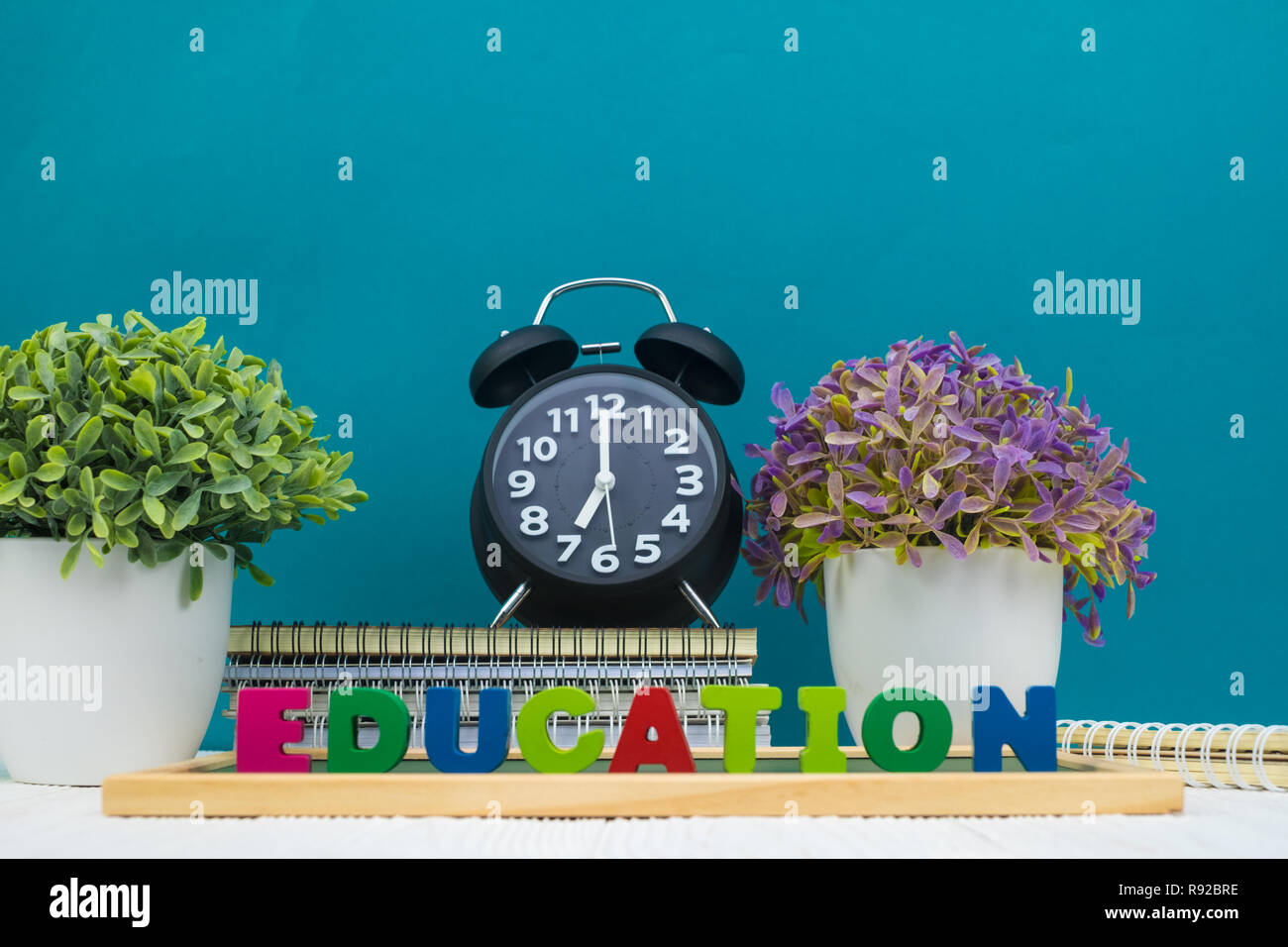 Back to school concept idea, Education text and green chalkboard with ...