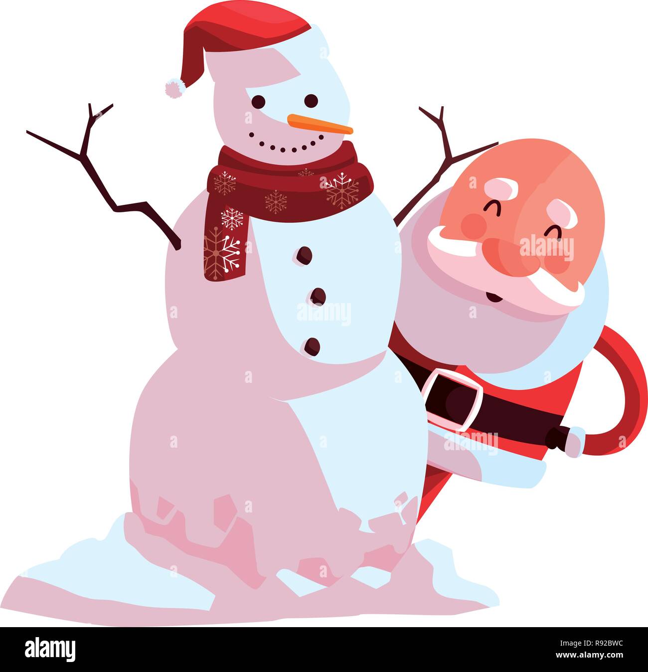 Santa claus and snowman over white background, vector illustration ...