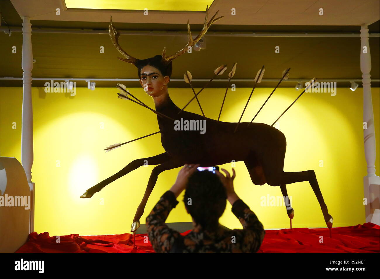 Moscow Russia December 19 2018 A Sculpture Based On The Wounded Deer 1946 By Mexican Artist Frida Kahlo On Display At An Exhibition Titled Viva La Vida Frida Kahlo And Diego