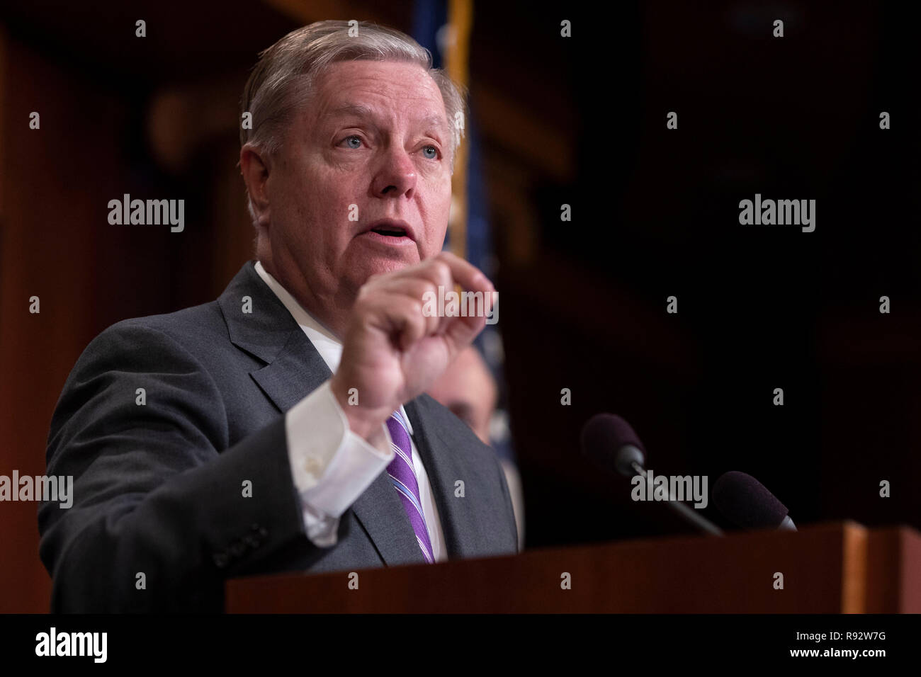 Senator Lindsey Graham, Republican of South Carolina, speaks to