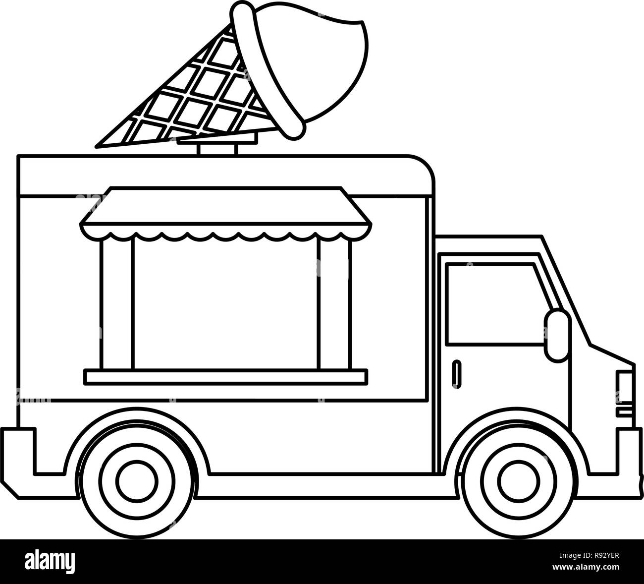 Food truck restaurant in black and white Stock Vector