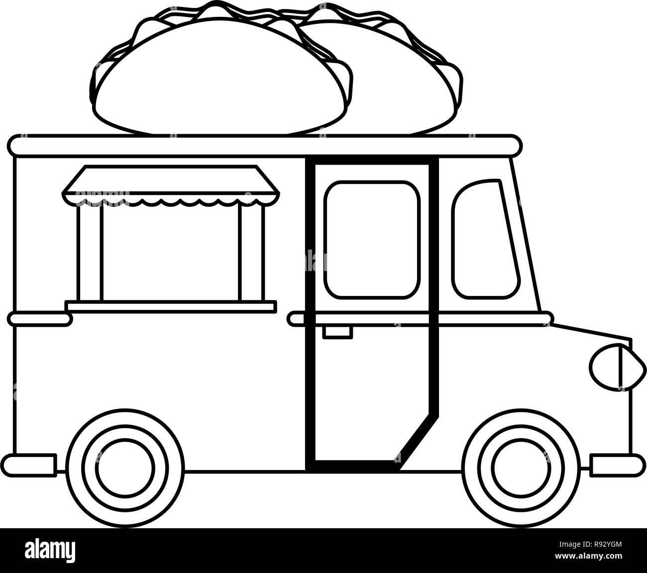 Food truck restaurant in black and white Stock Vector Image & Art - Alamy