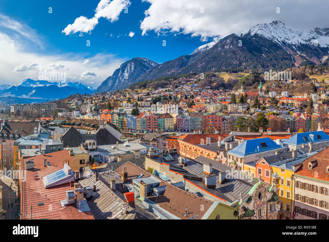 Innsbruck city center under Stadtturm tower. It is capital city of Tyrol in  western Austria, Europe Stock Photo - Alamy