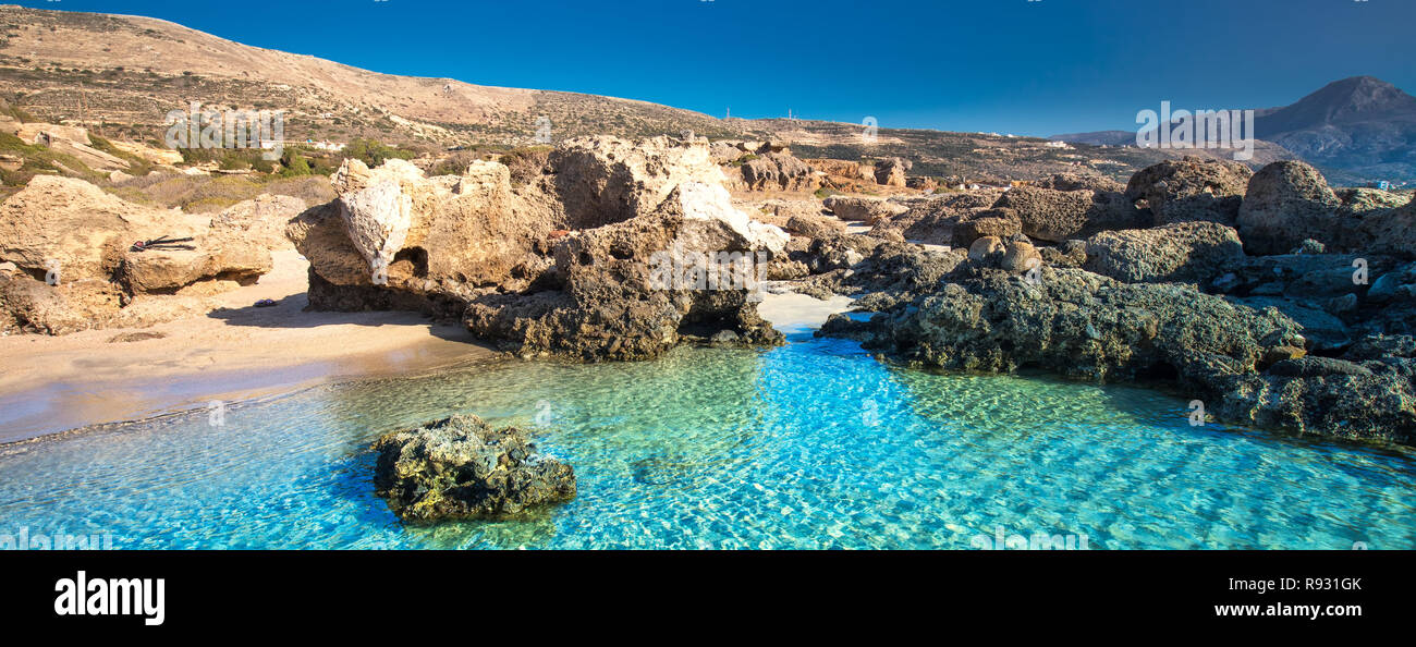 Falassarna beach on Crete island with azure clear water, Greece, Europe. Stock Photo