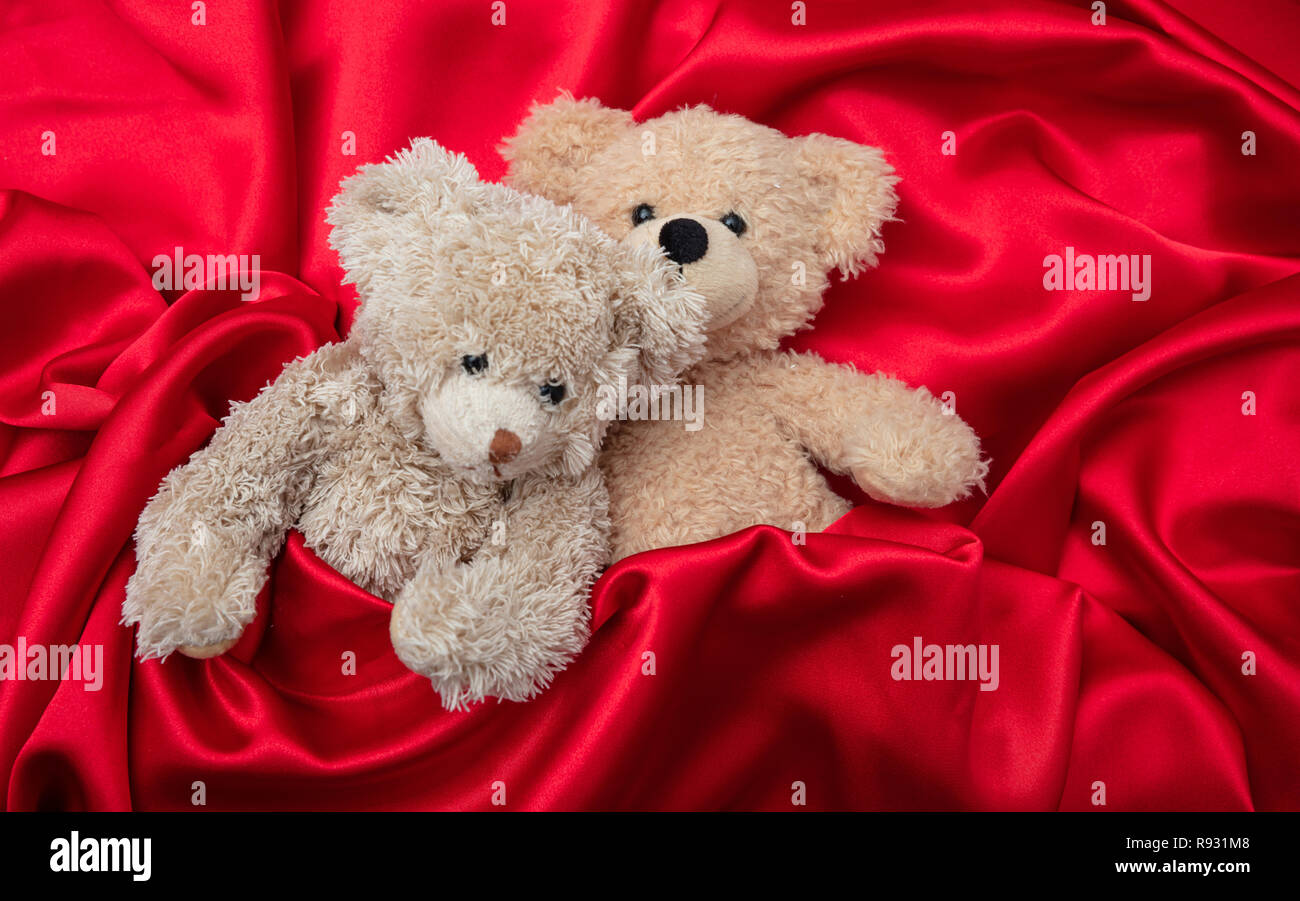 two teddy bears hugging