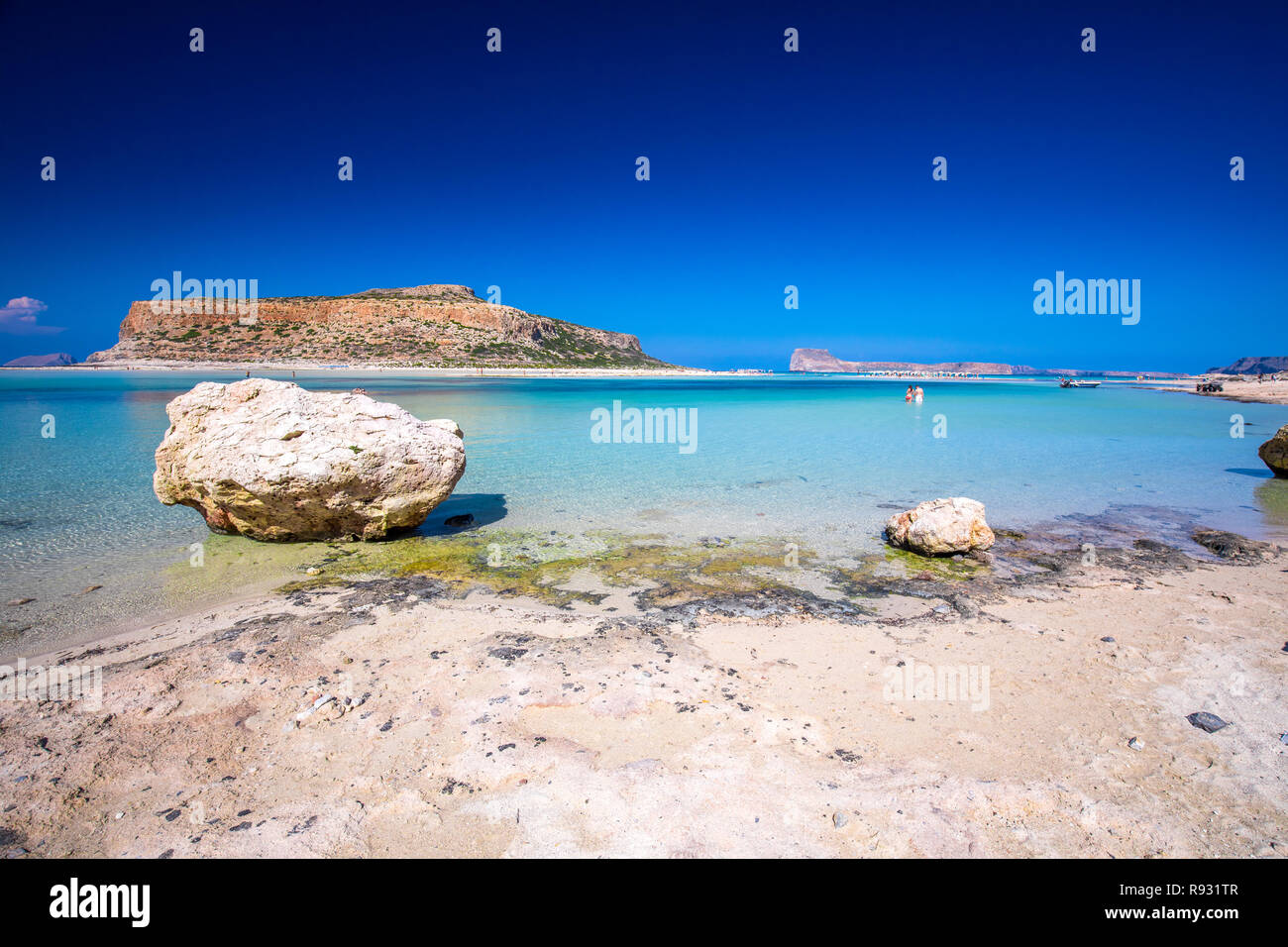 Balos lagoon on Crete island with azure clear water, Greece, Europe. Crete is the largest and most populous of the Greek islands. Stock Photo