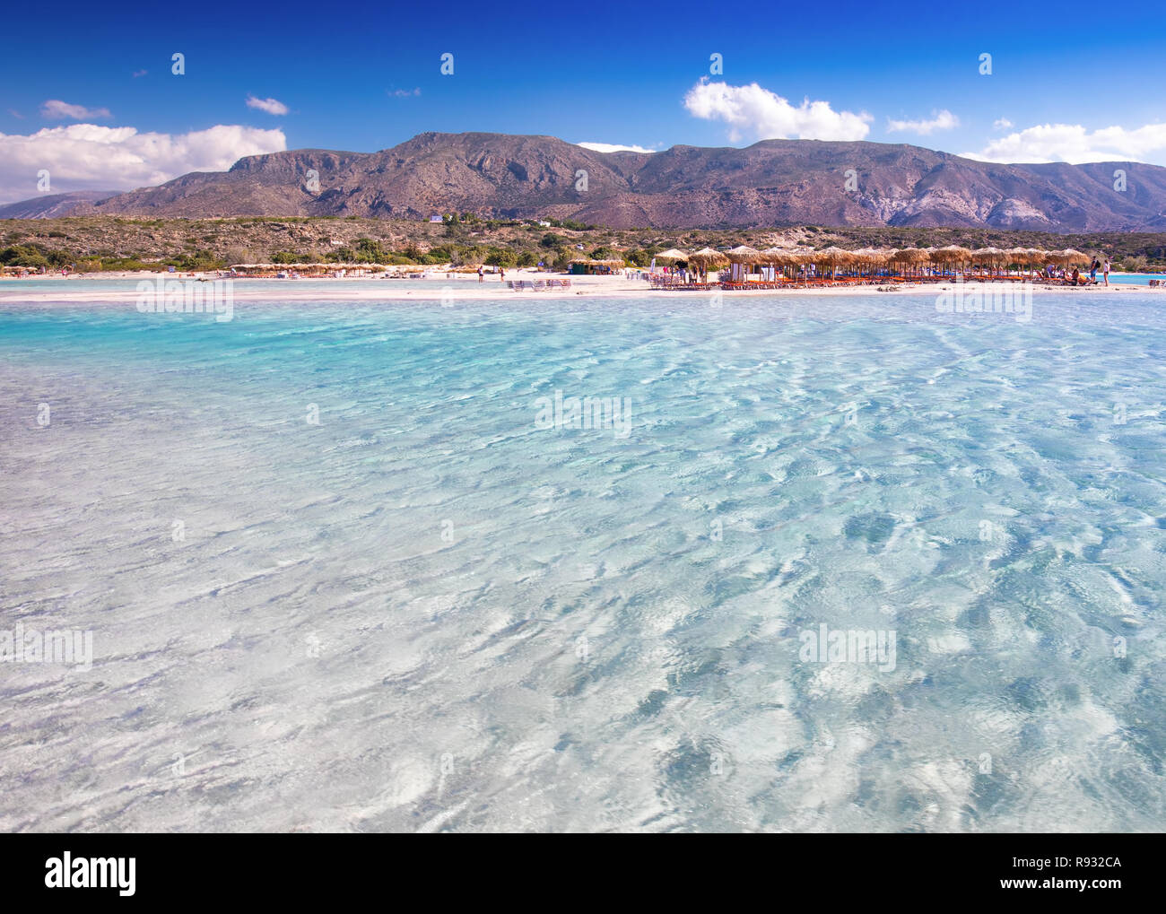 Elafonissi beach on Crete island with azure clear water, Greece, Europe. Crete is the largest and most populous of the Greek islands. Stock Photo