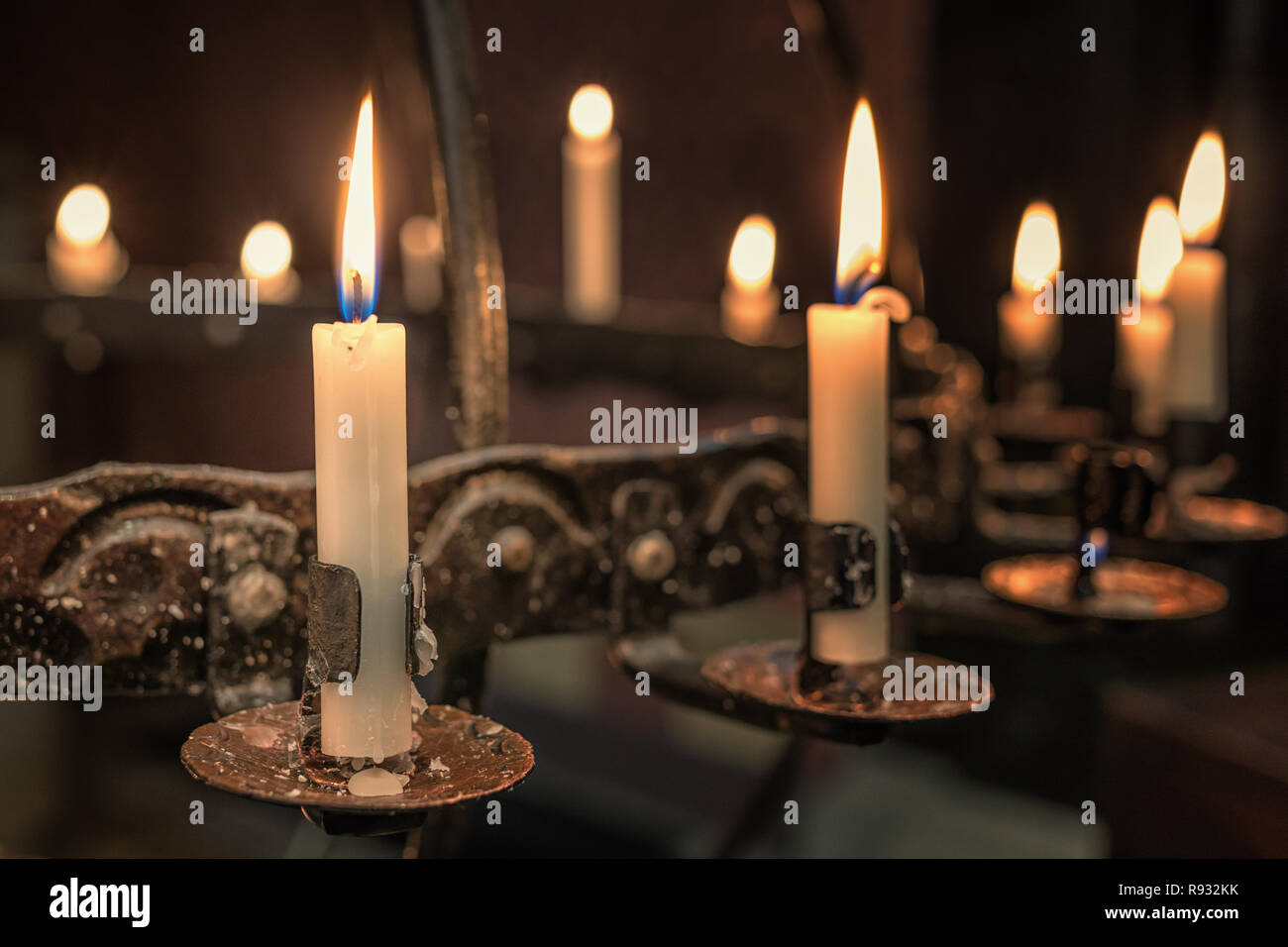 candleholder in the church Stock Photo