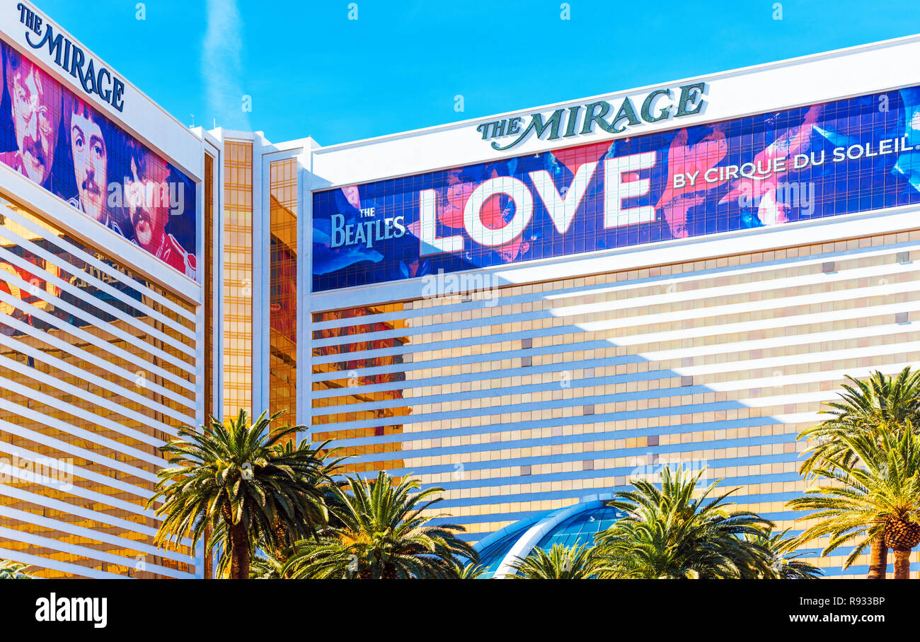 LAS VEGAS, USA - JANUARY 31, 2018: View of the facade of the hotel building Mirage Stock Photo