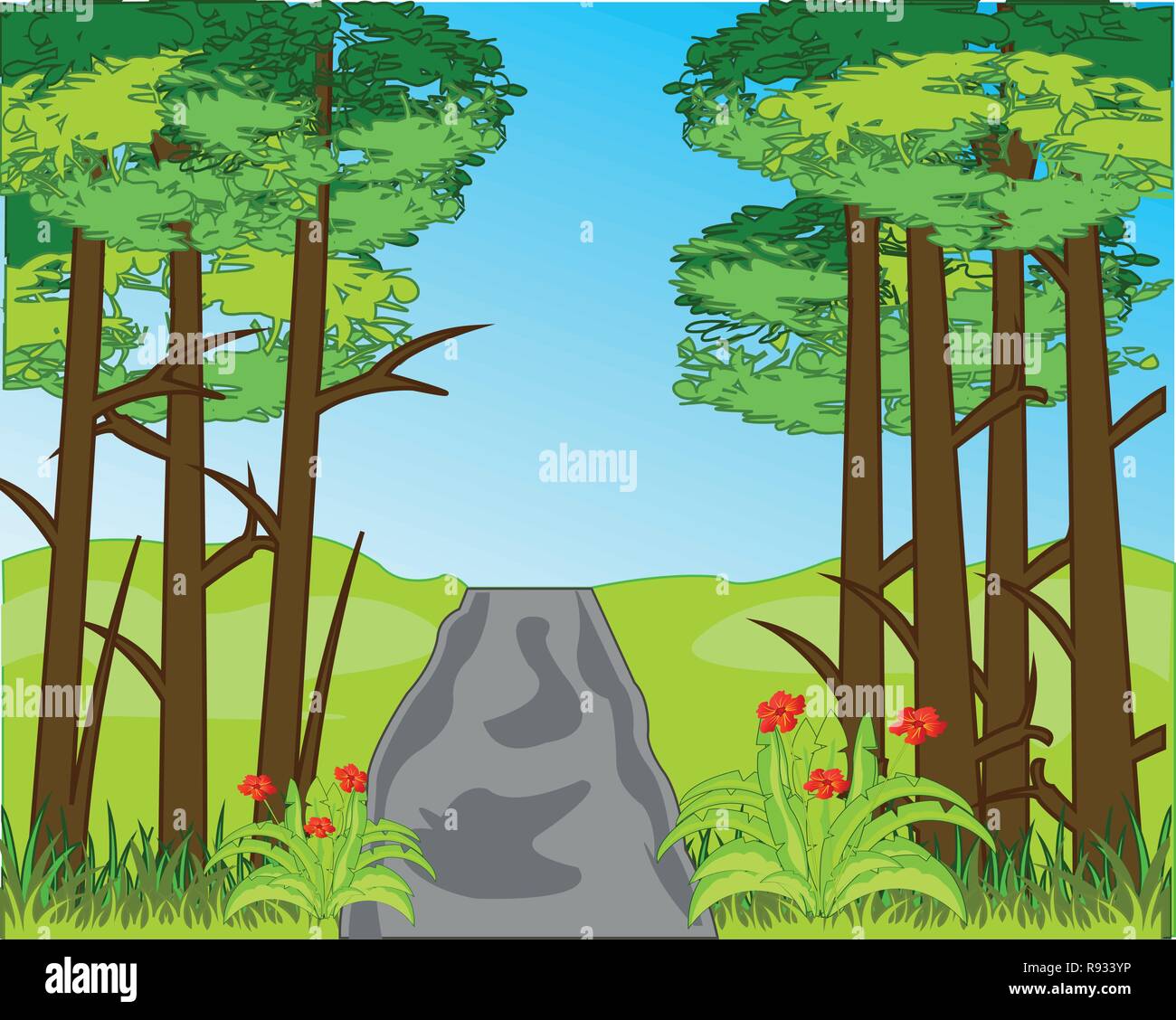 Year park with tree and track amongst wood Stock Vector