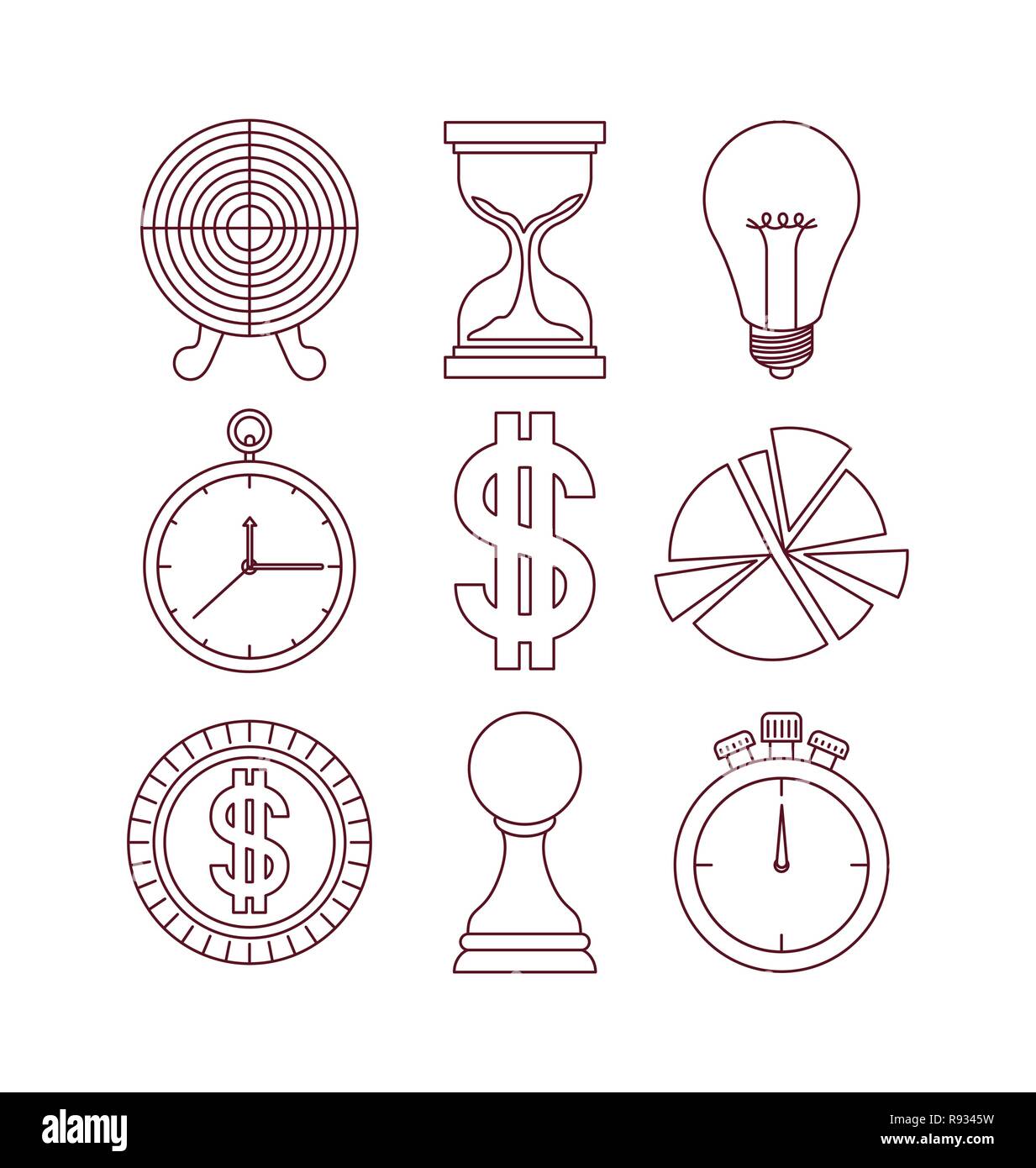 business success set icons Stock Vector