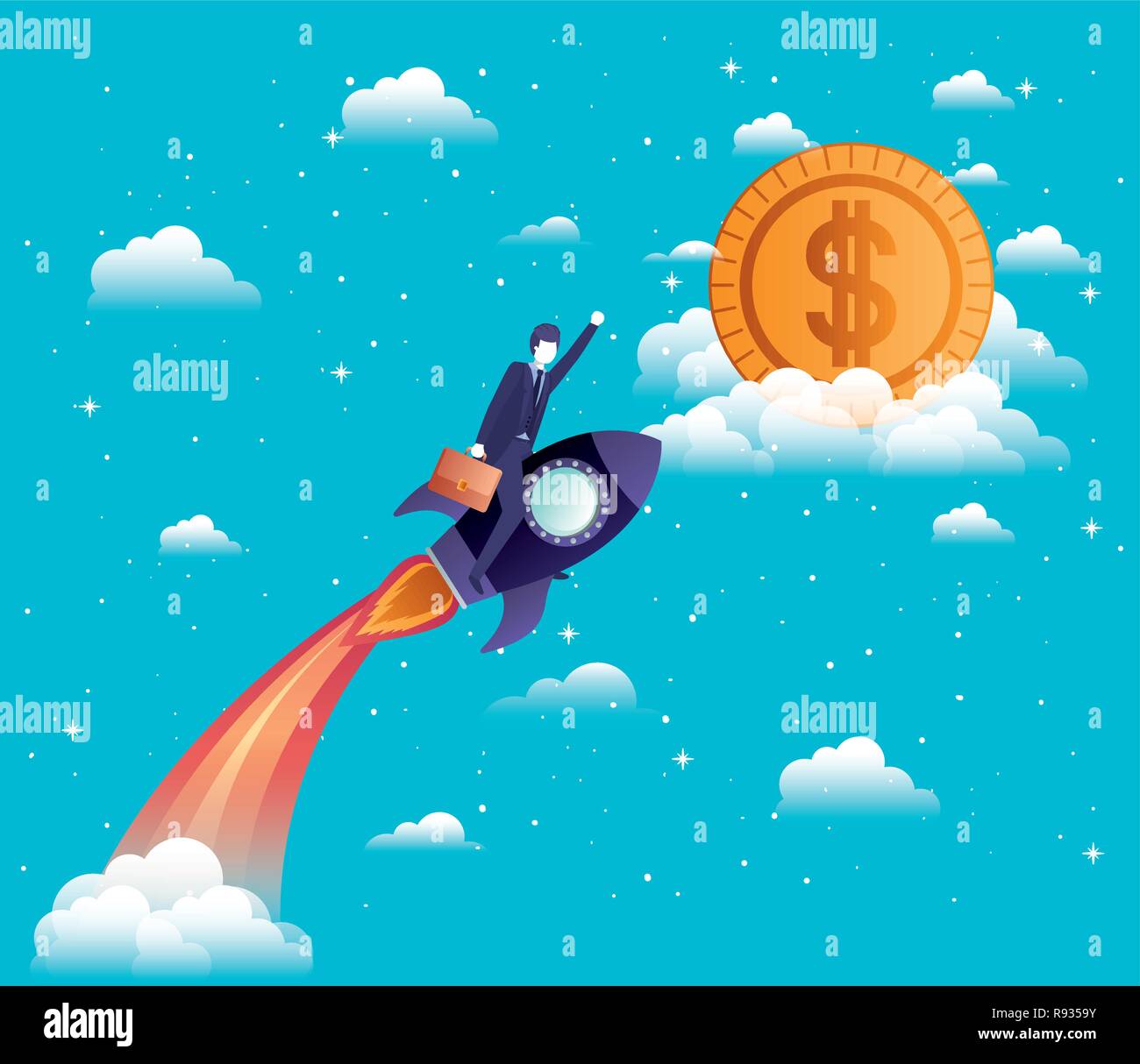 businessman flying in rocket start up Stock Vector Image & Art - Alamy