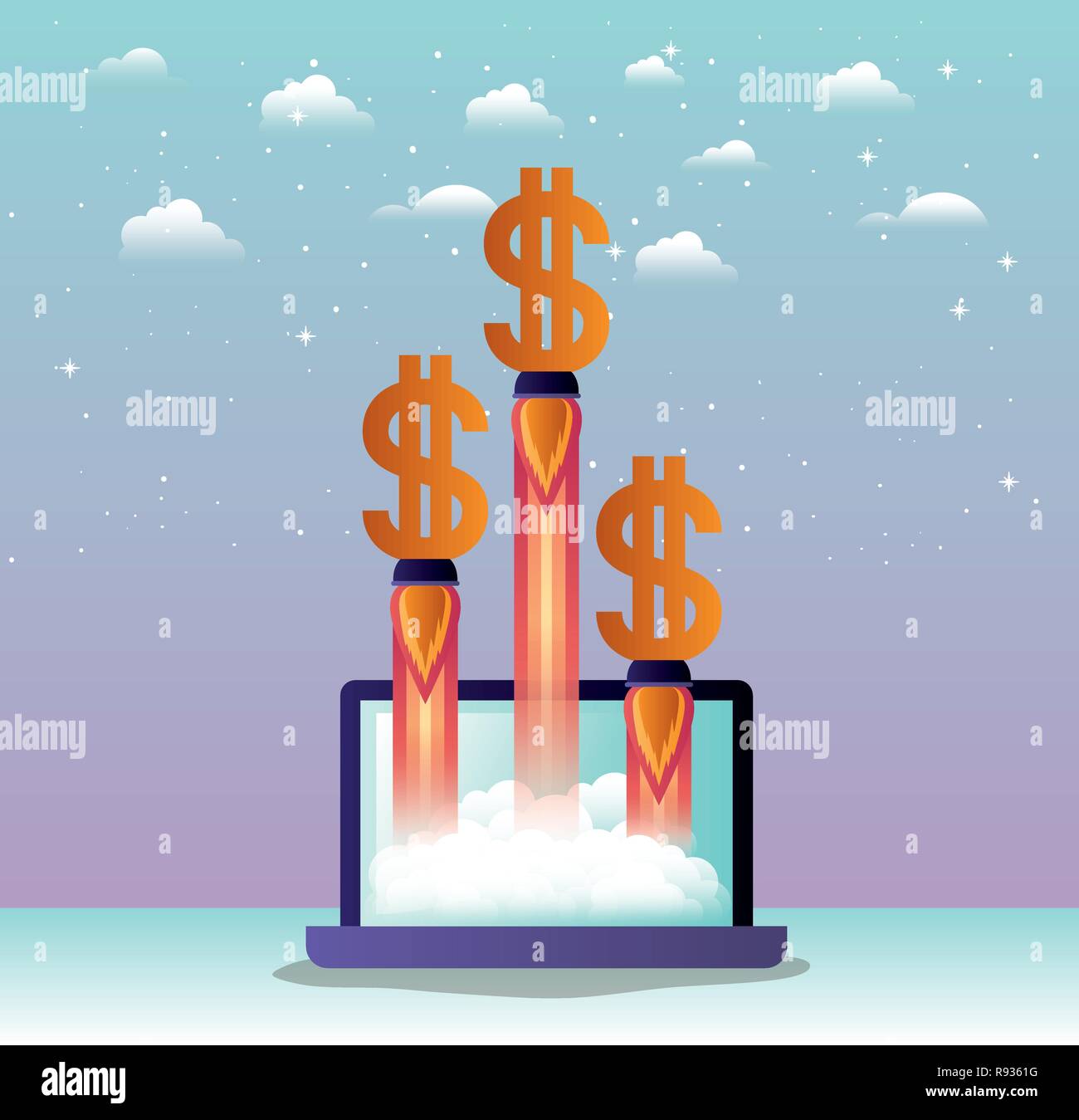 rockets start up with laptop Stock Vector Image & Art - Alamy