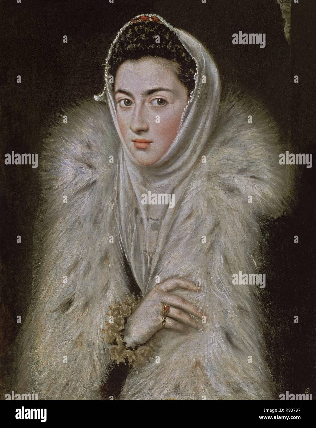 LA DAMA DEL ARMIÑO O LA INFANTA CATALINA MICAELA CON ABRIGO DE PIEL - 1577-1578 - O/L - 62x50 - ATRIBUIDO AL GRECO - RENACIMIENTO ITALIANO. Author: Anguissola, Sofonisba. Location: Pollock House. GLASGOW. SCOTLAND. Stock Photo