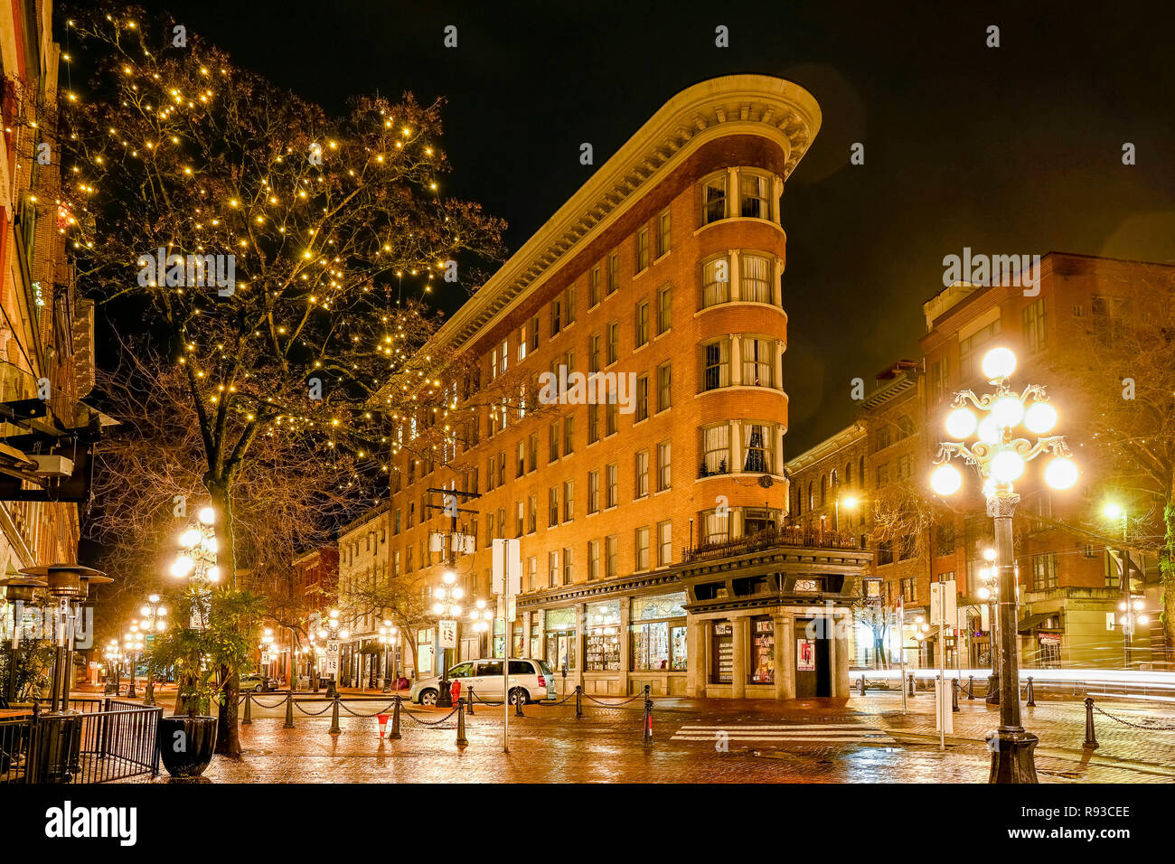 Hotel Europe,  night, Gastown, Vancouver, British Columbia, Canada Stock Photo
